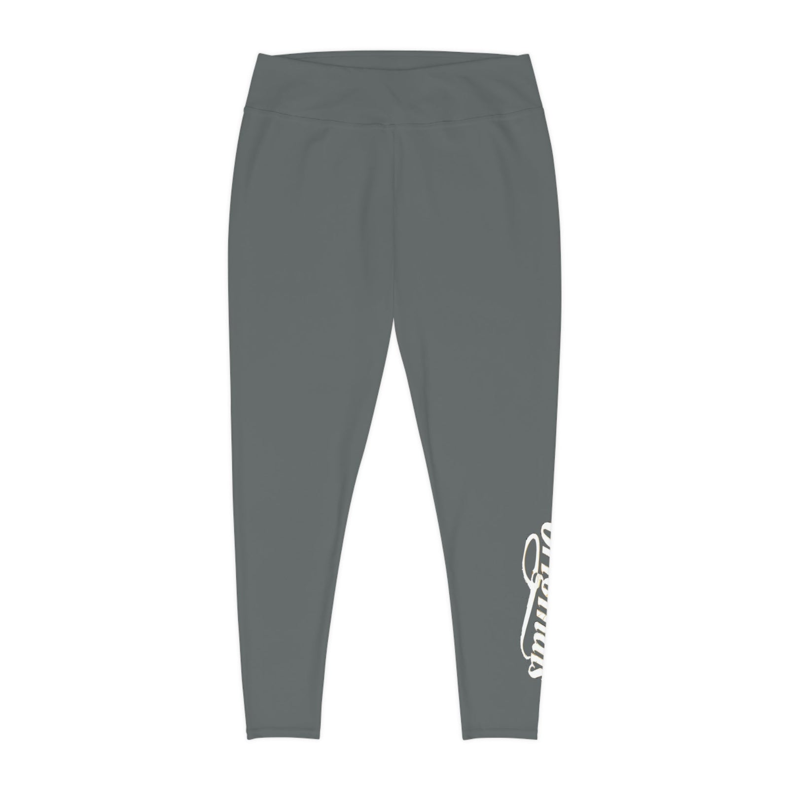 Dark Grey Plus Size Leggings — Subtle Side Script Graphic, Comfortable Everyday Activewear - 314 Originals