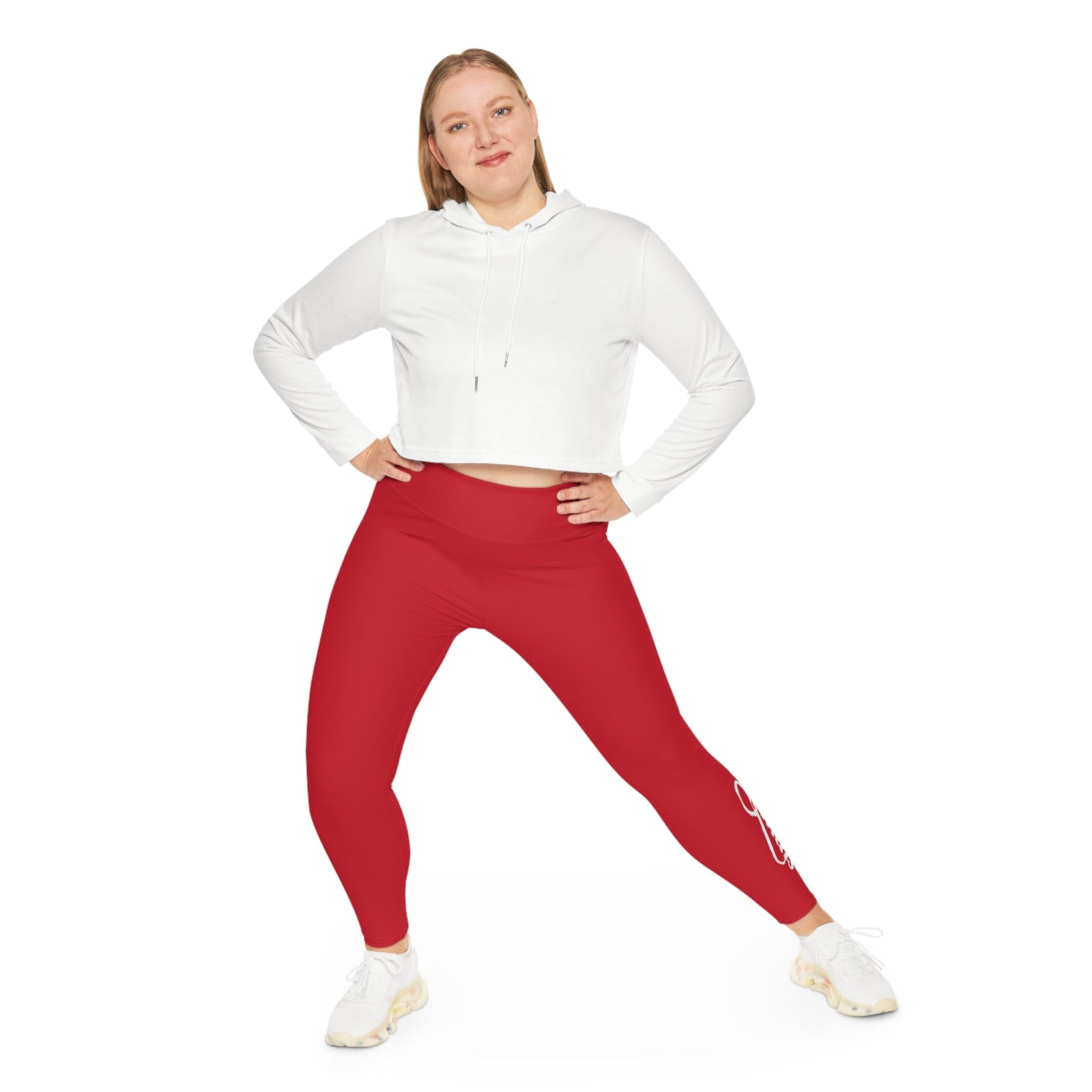 Dark Red Plus Size Leggings — Subtle Side Script Graphic, Comfortable Everyday Activewear - 314 Originals