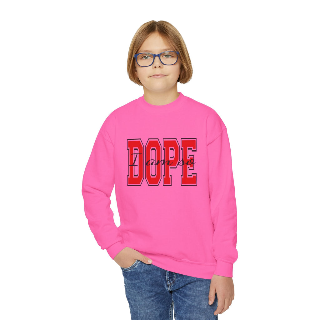 "DOPE" Red Varsity Graphic Youth Crewneck Sweatshirt - 314 Originals