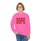 "DOPE" Red Varsity Graphic Youth Crewneck Sweatshirt - 314 Originals