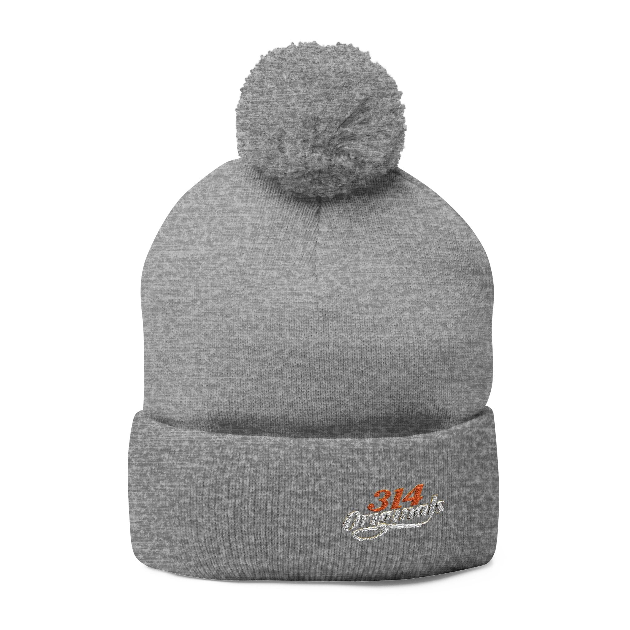 Embroidered Pom-Pom Knit Beanie – Cozy Winter Hat with Small Script Logo - 314 Originals