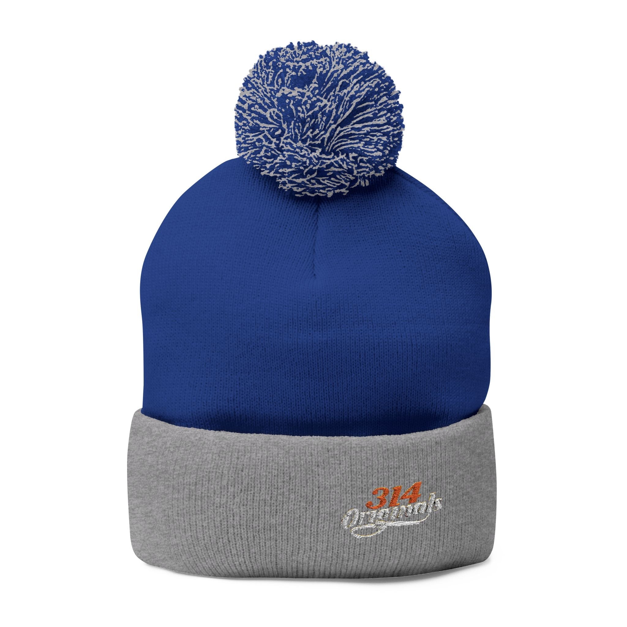 Embroidered Pom-Pom Knit Beanie – Cozy Winter Hat with Small Script Logo - 314 Originals