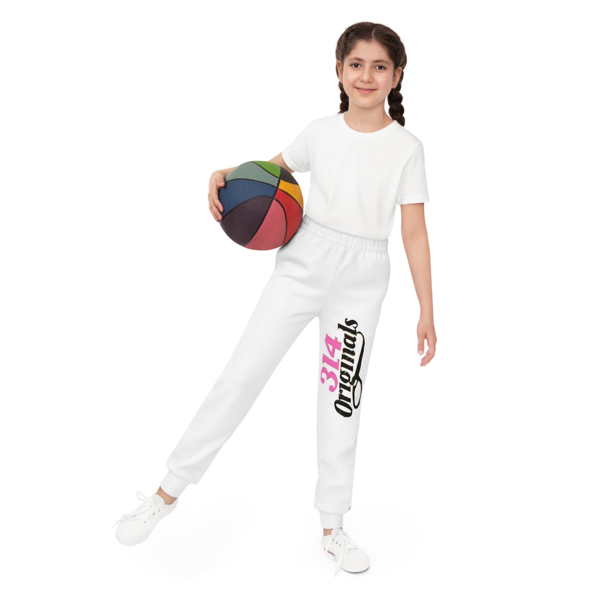 Girl's Joggers — '314 Originals' Graphic Sweatpants (White) - 314 Originals