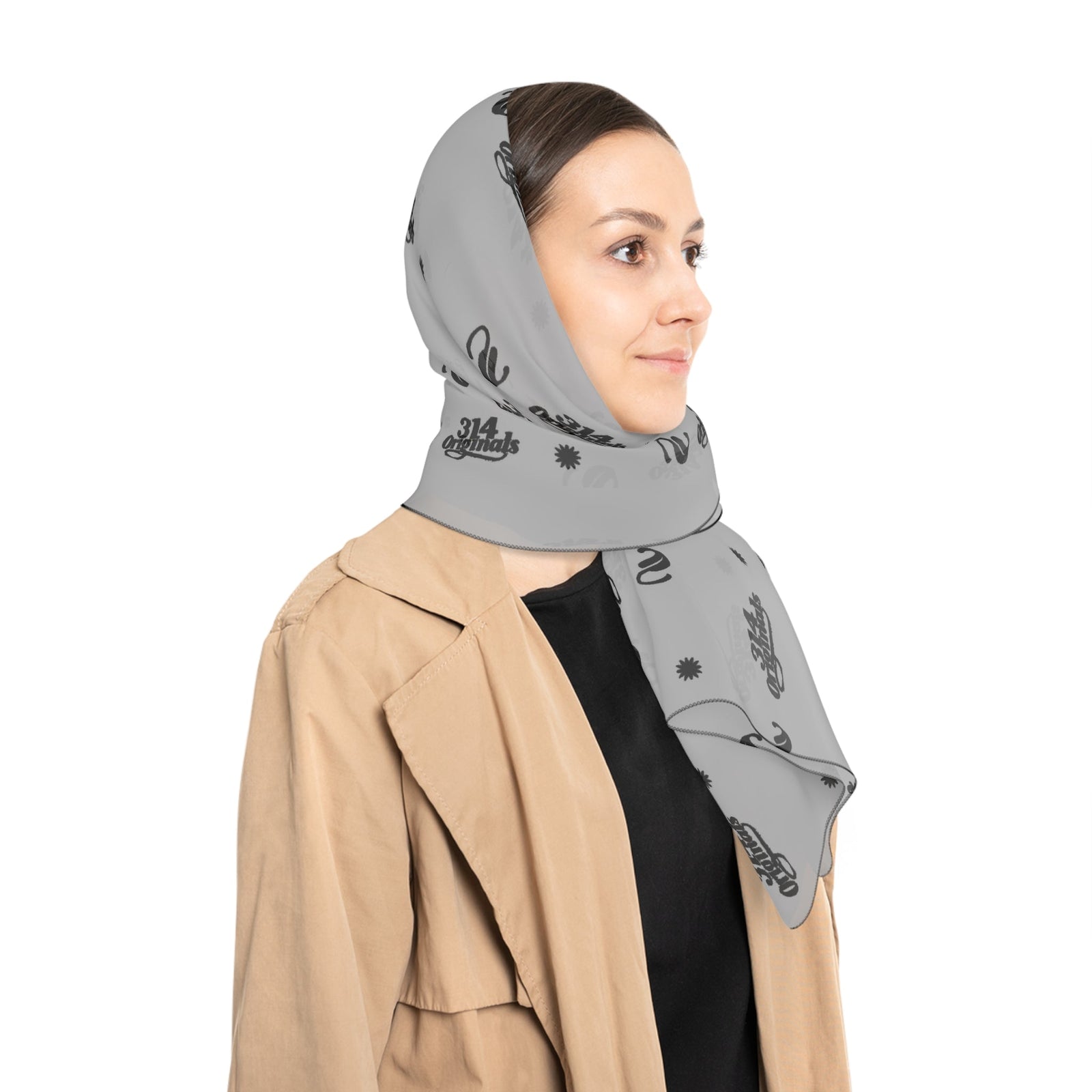 Grey and Black Logo Scarf - Script Pattern Polyester Scarf - 314 Originals