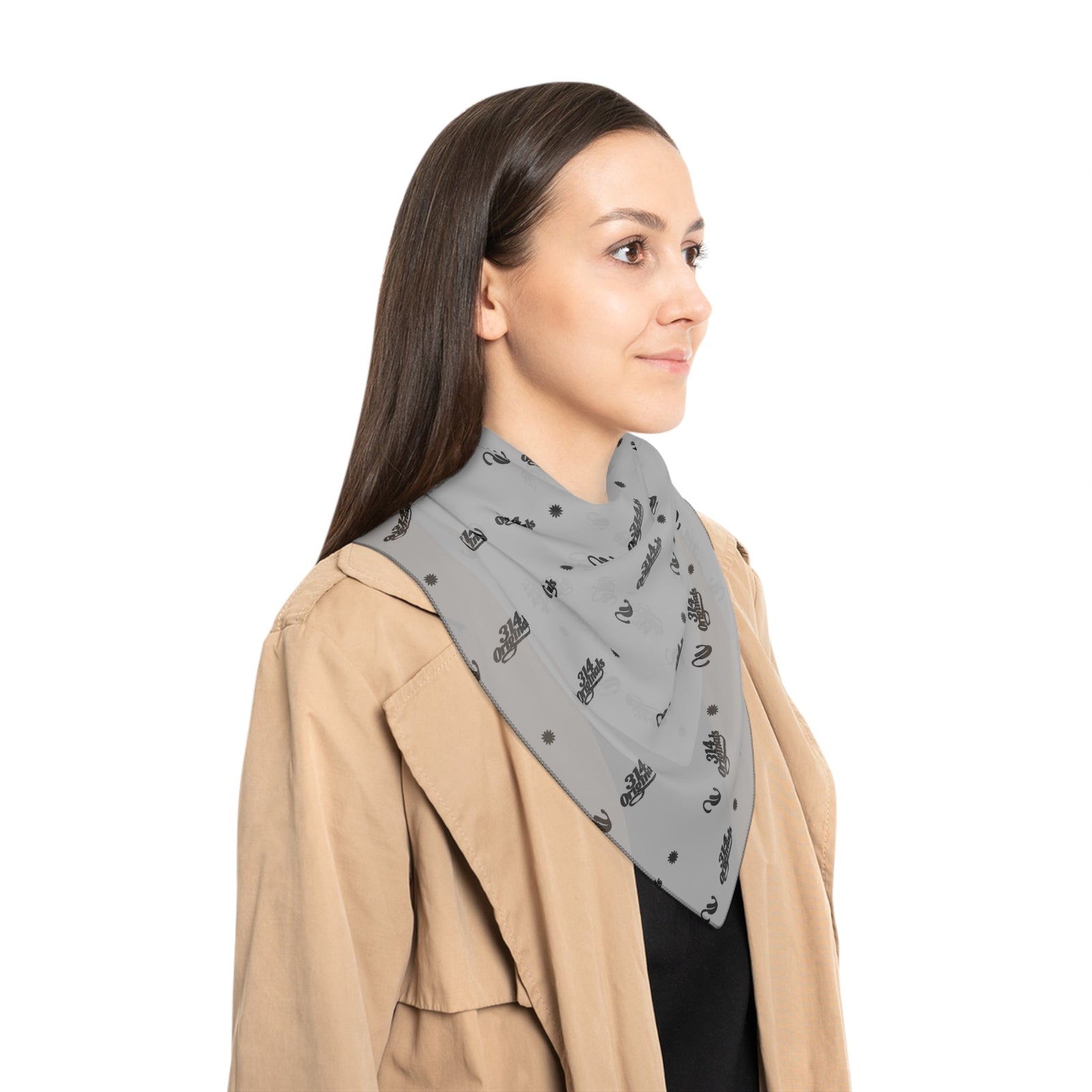 Grey and Black Logo Scarf - Script Pattern Polyester Scarf - 314 Originals