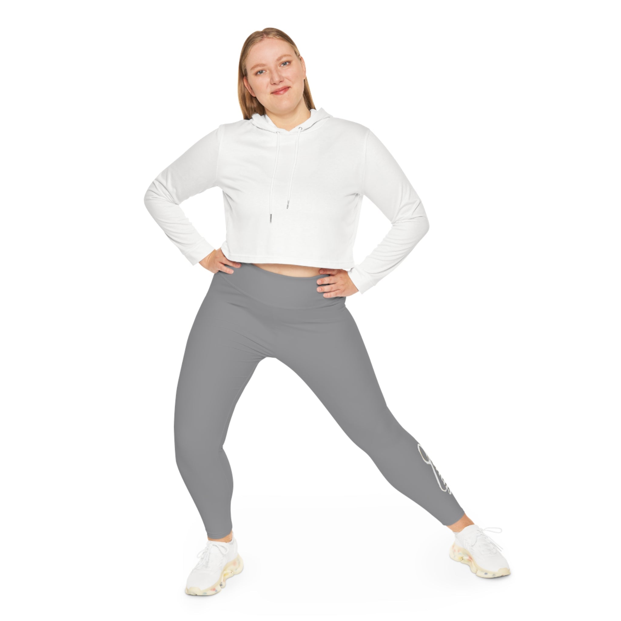 Grey Plus Size Leggings — Subtle Side Script Graphic, Comfortable Everyday Activewear - 314 Originals