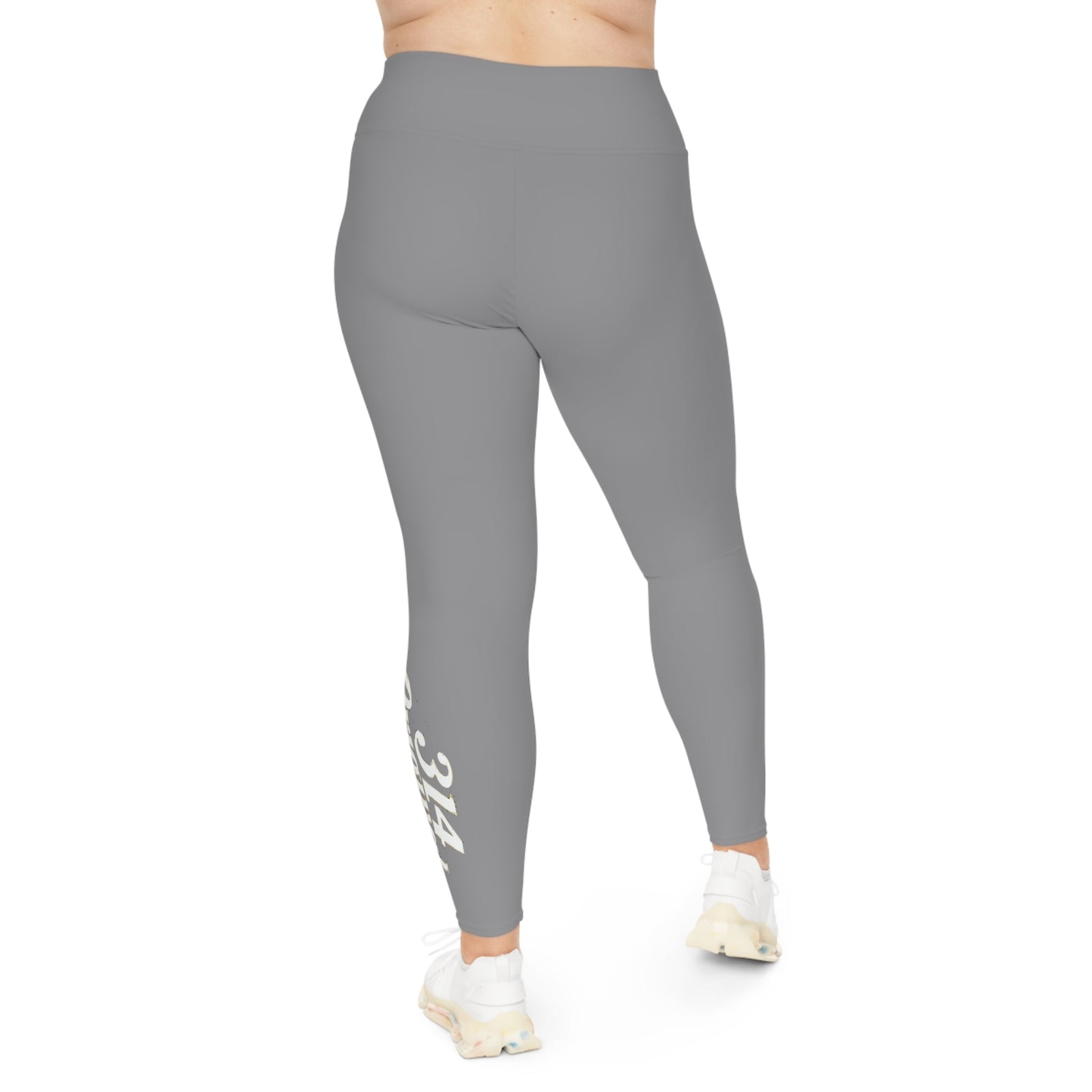 Grey Plus Size Leggings — Subtle Side Script Graphic, Comfortable Everyday Activewear - 314 Originals
