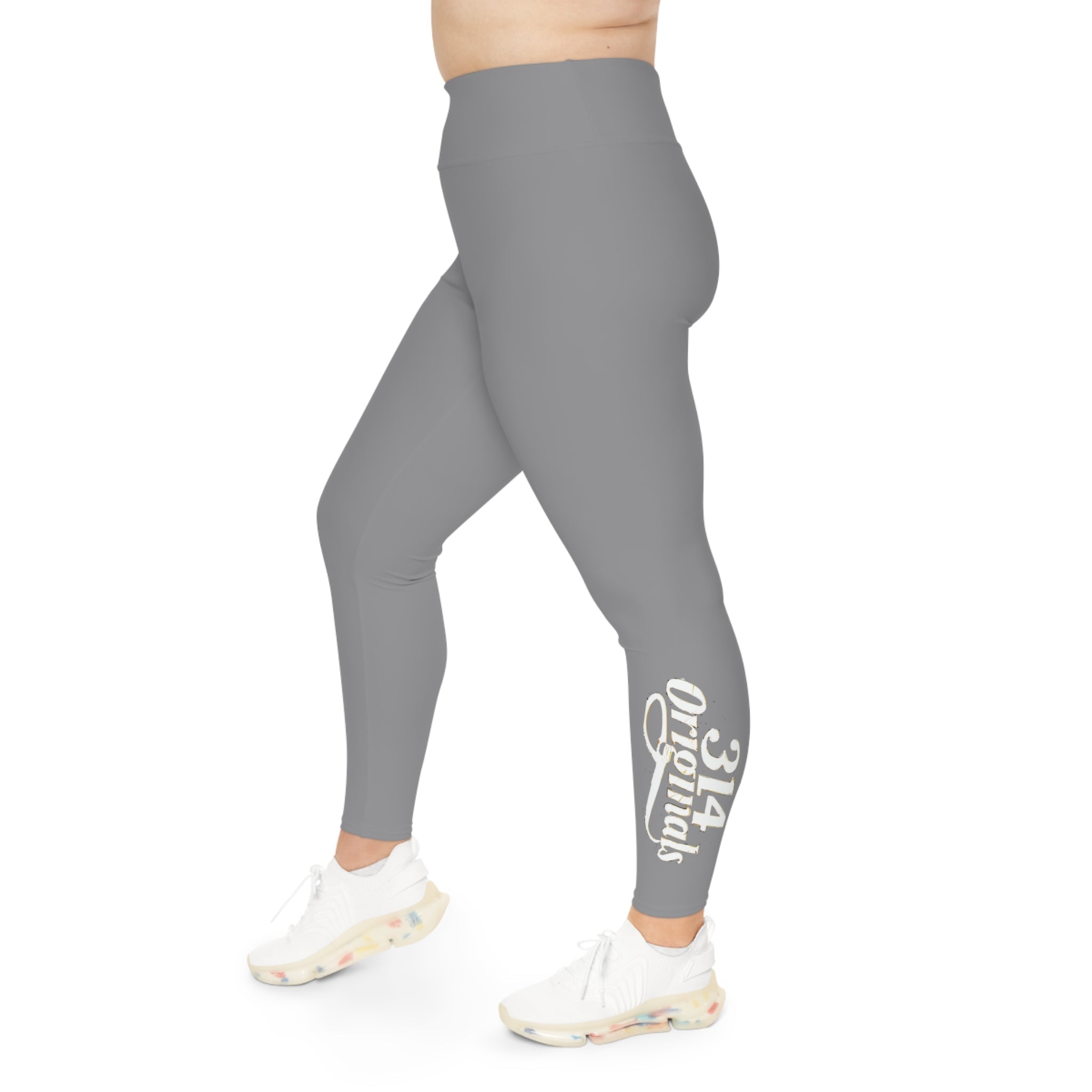 Grey Plus Size Leggings — Subtle Side Script Graphic, Comfortable Everyday Activewear - 314 Originals