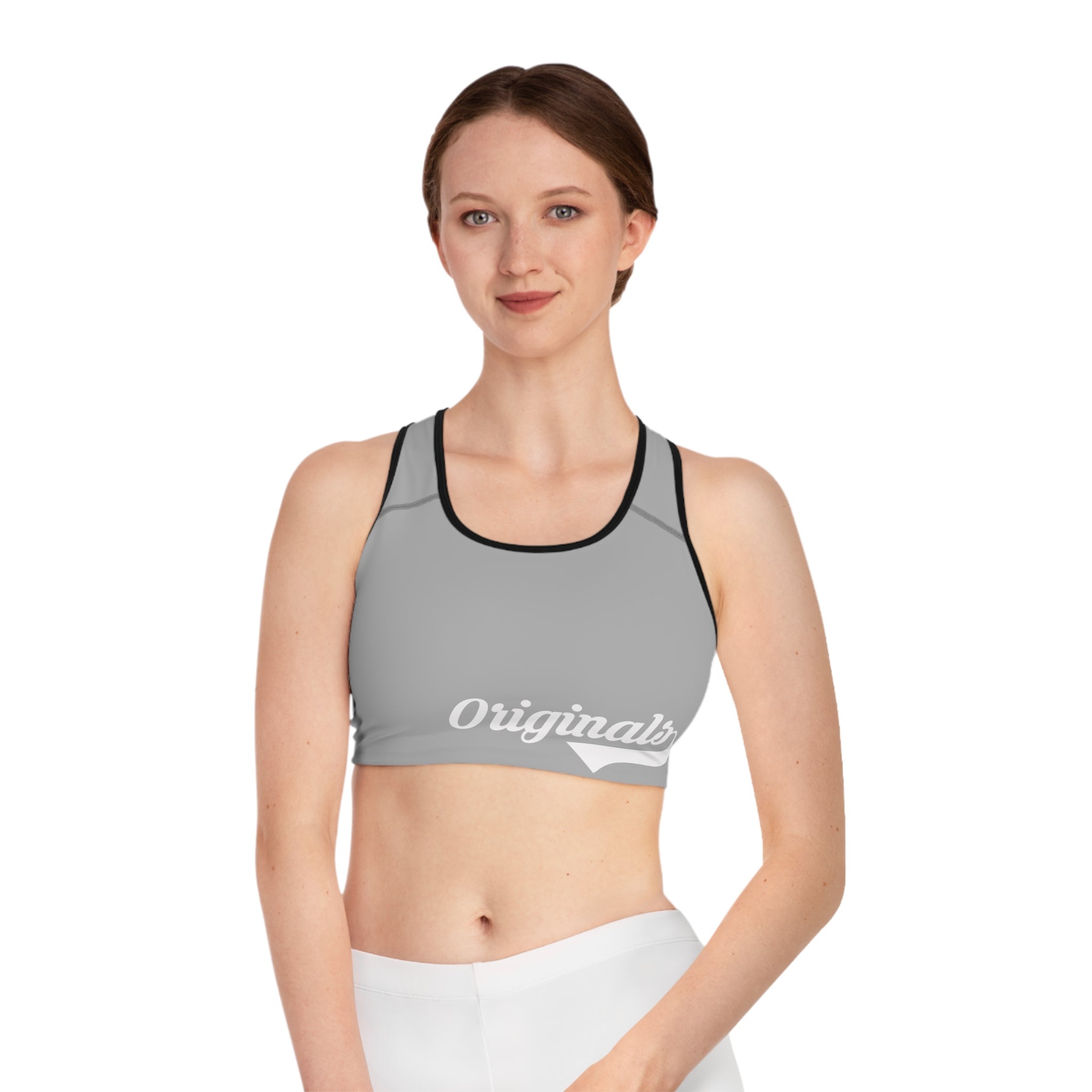 Grey Sports Bra — "Originals" Pink Script Athletic Crop Top - 314 Originals