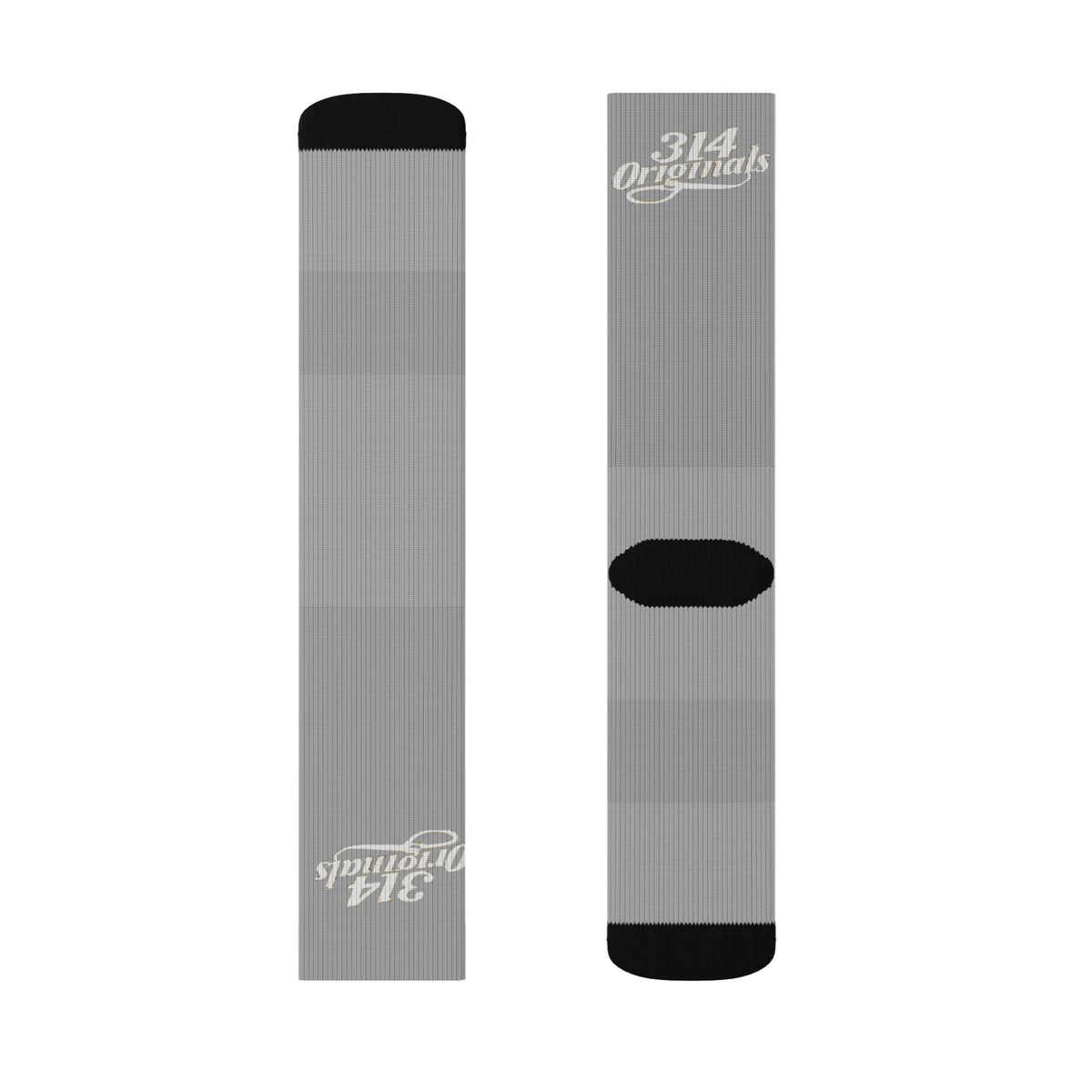 Grey Sublimation Socks with '314 Originals' Script — Athletic Crew Socks - 314 Originals