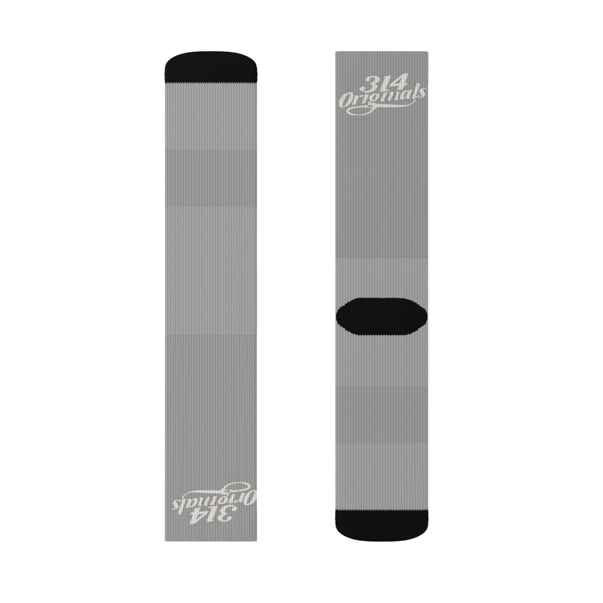 Grey Sublimation Socks with '314 Originals' Script — Athletic Crew Socks - 314 Originals