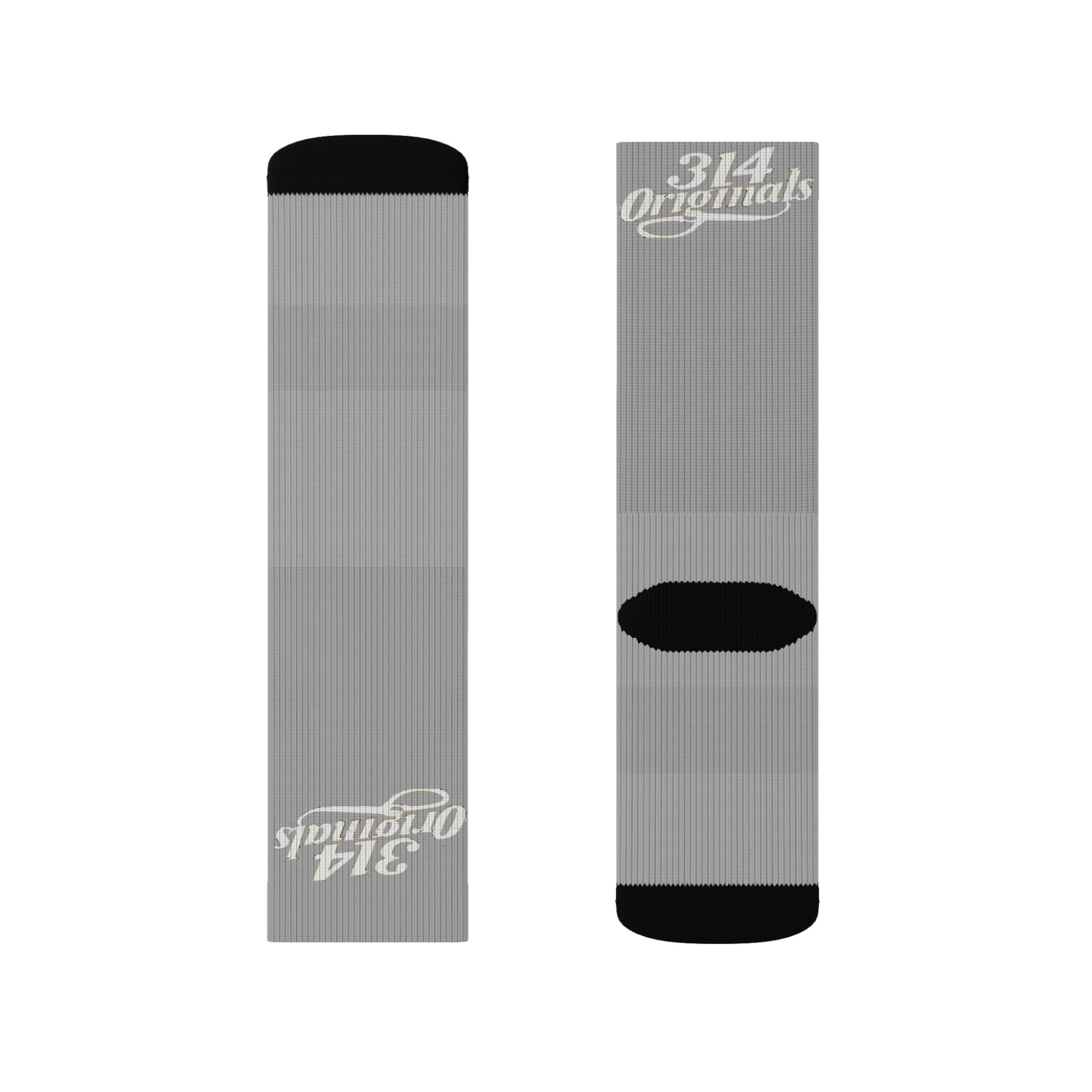 Grey Sublimation Socks with '314 Originals' Script — Athletic Crew Socks - 314 Originals