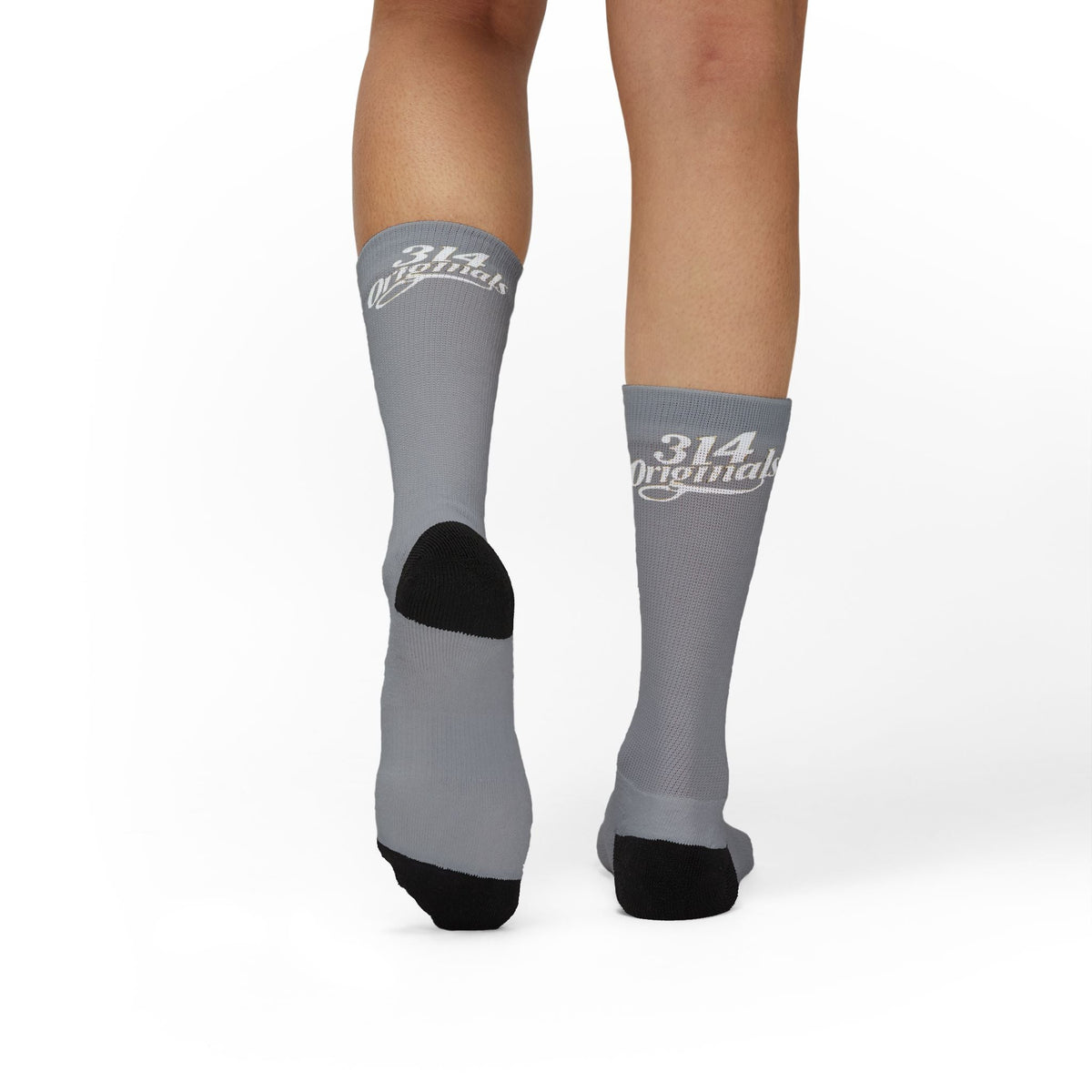 Grey Sublimation Socks with '314 Originals' Script — Athletic Crew Socks - 314 Originals