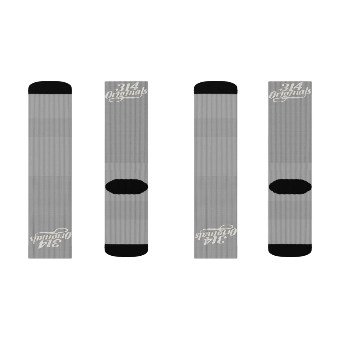 Grey Sublimation Socks with '314 Originals' Script — Athletic Crew Socks - 314 Originals