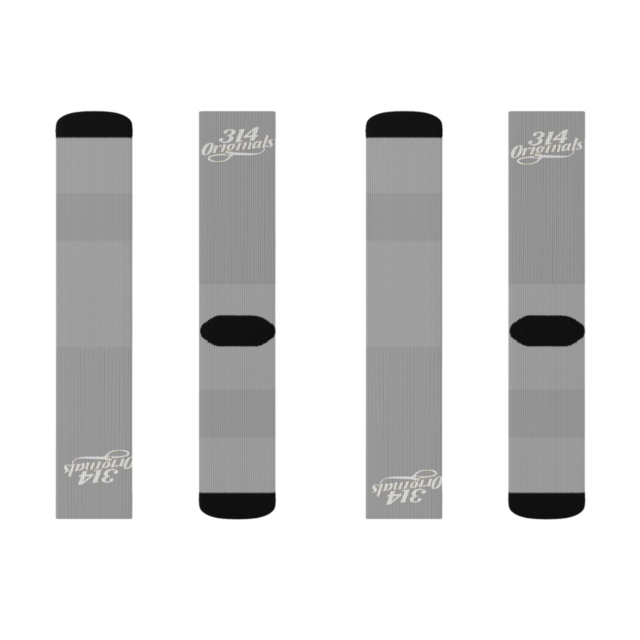 Grey Sublimation Socks with '314 Originals' Script — Athletic Crew Socks - 314 Originals