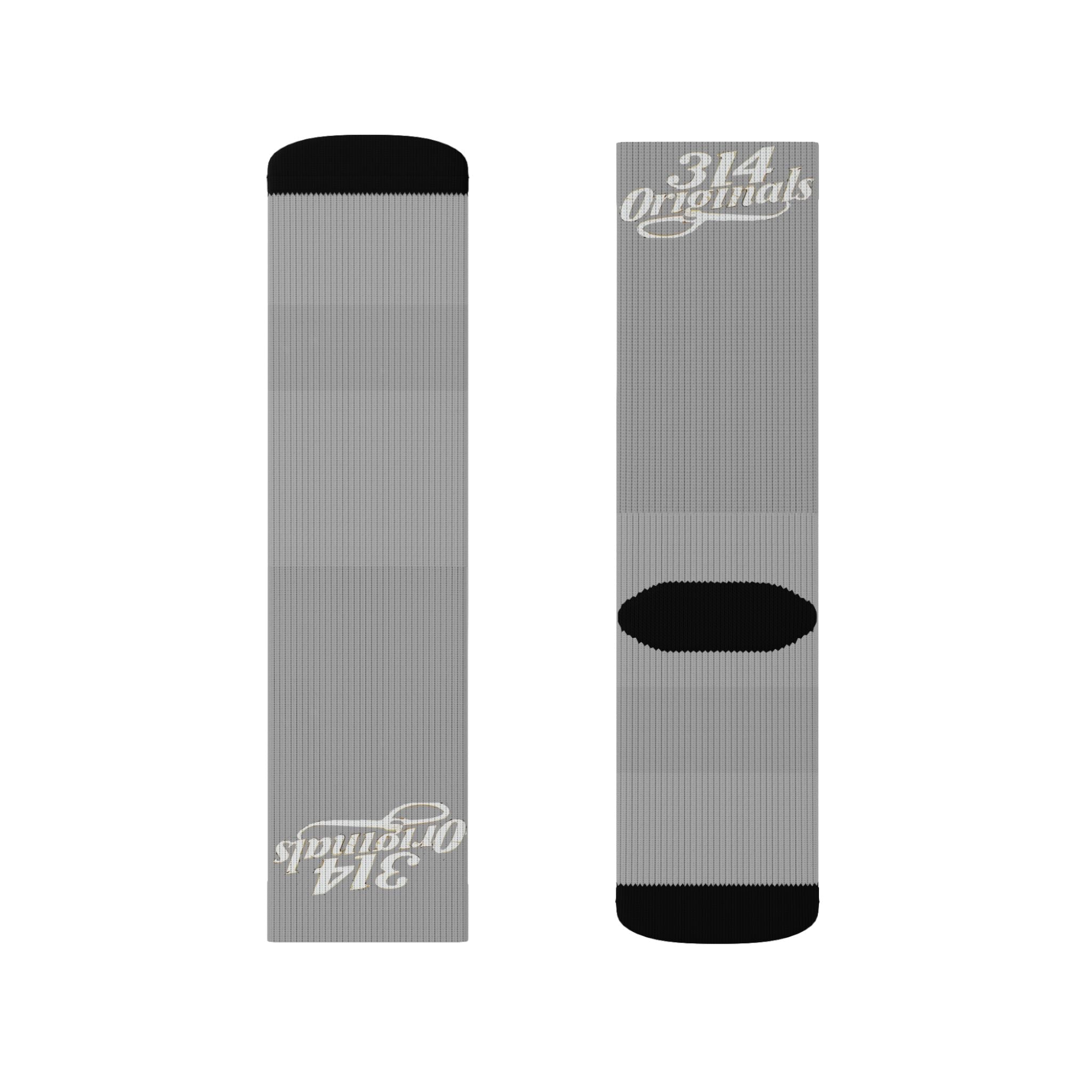 Grey Sublimation Socks with '314 Originals' Script — Athletic Crew Socks - 314 Originals