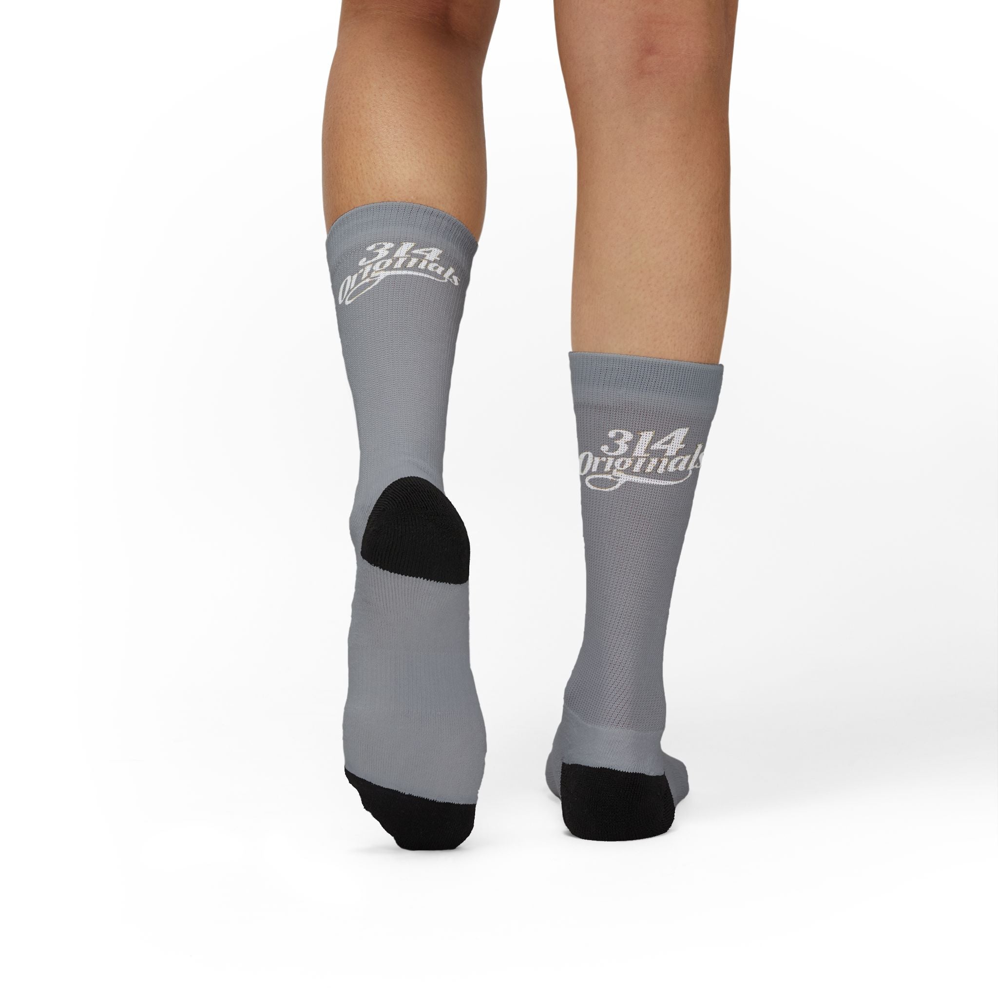 Grey Sublimation Socks with '314 Originals' Script — Athletic Crew Socks - 314 Originals