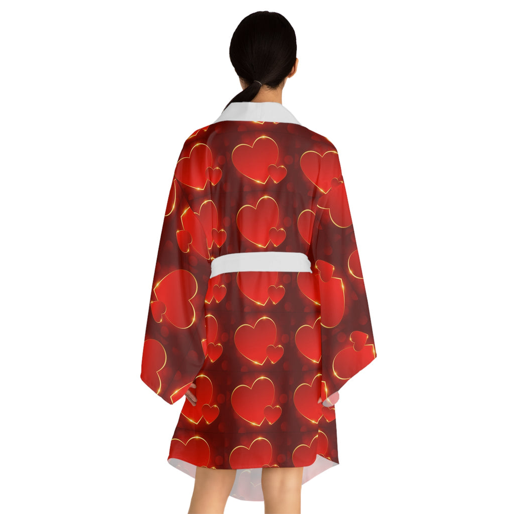 Heart Pattern Kimono Robe — Red Valentine Long Sleeve Lounge Wrap - 314 Originals