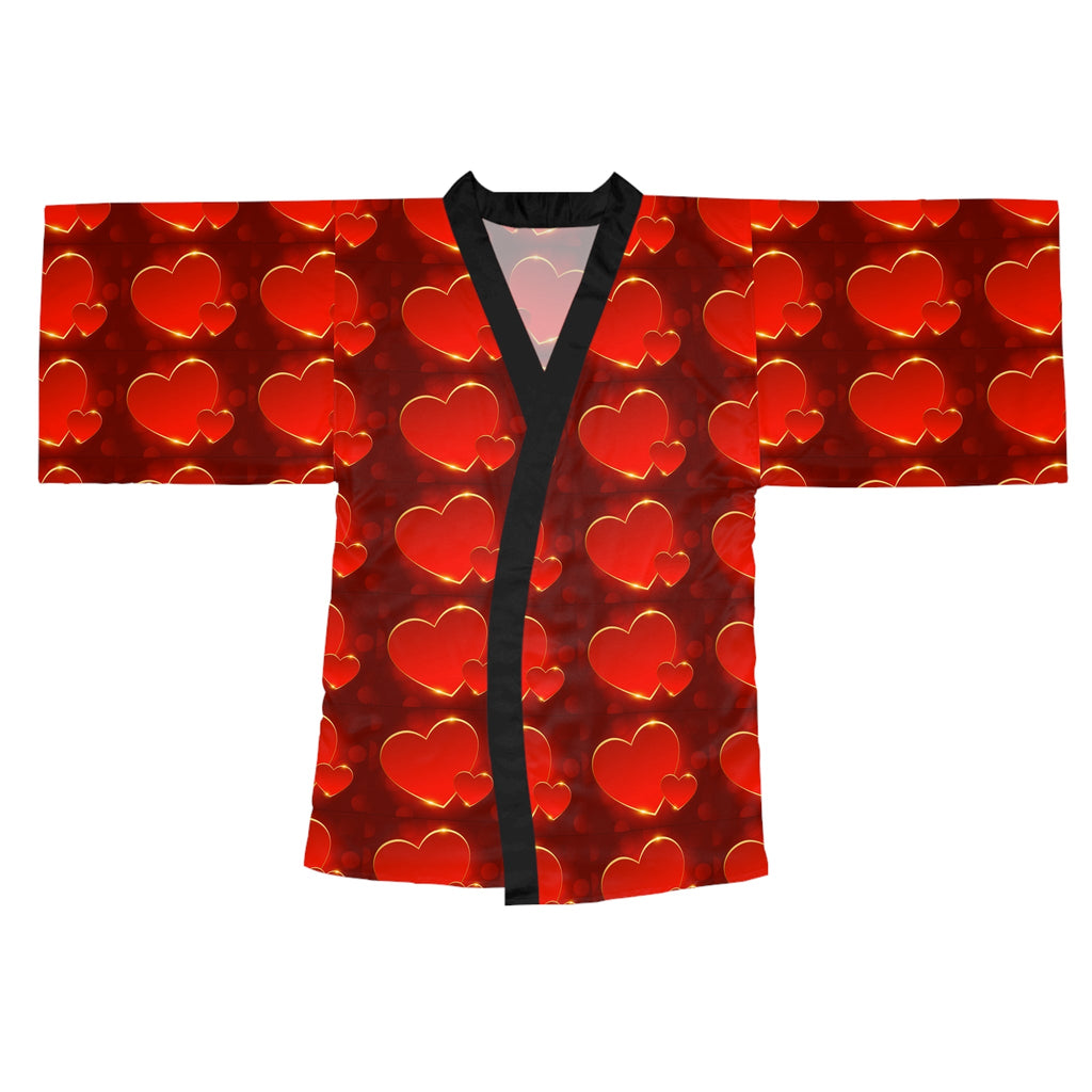 Heart Pattern Kimono Robe — Red Valentine Long Sleeve Lounge Wrap - 314 Originals
