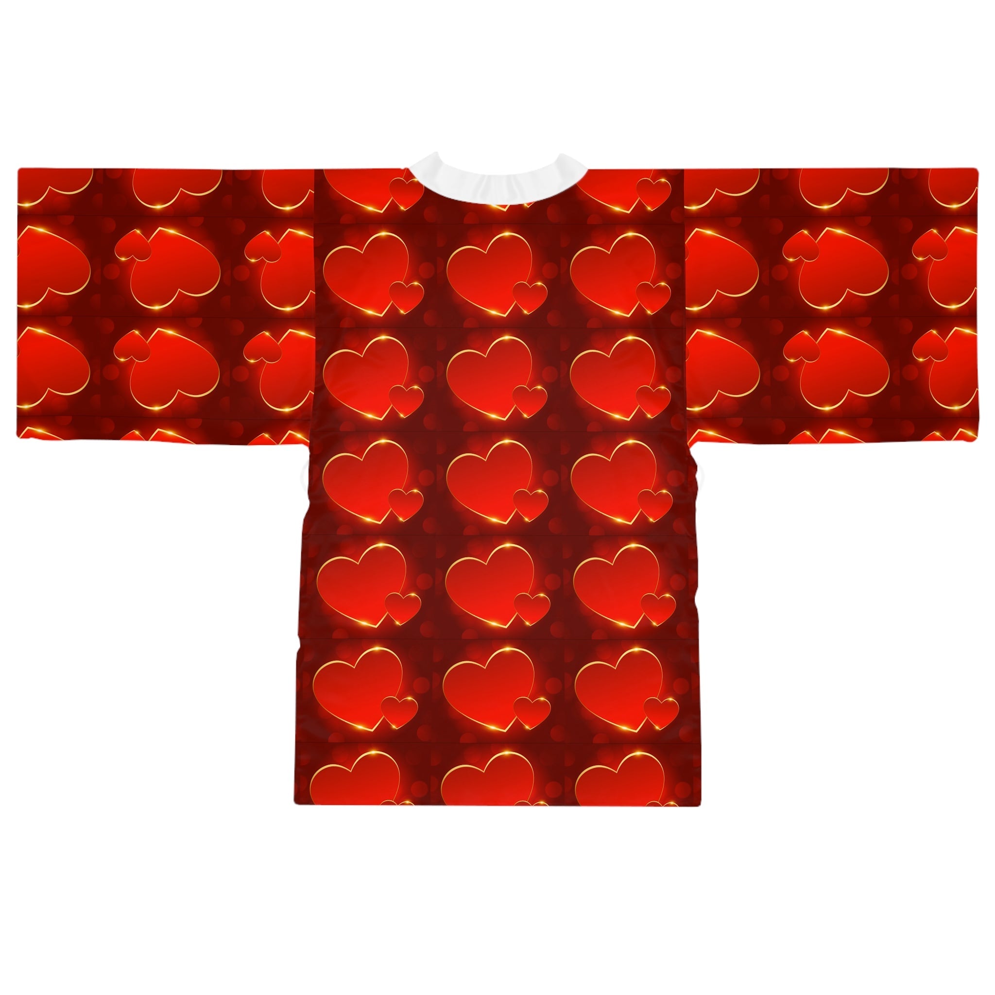 Heart Pattern Kimono Robe — Red Valentine Long Sleeve Lounge Wrap - 314 Originals