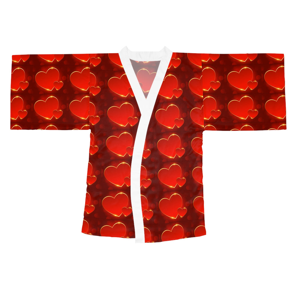 Heart Pattern Kimono Robe — Red Valentine Long Sleeve Lounge Wrap - 314 Originals