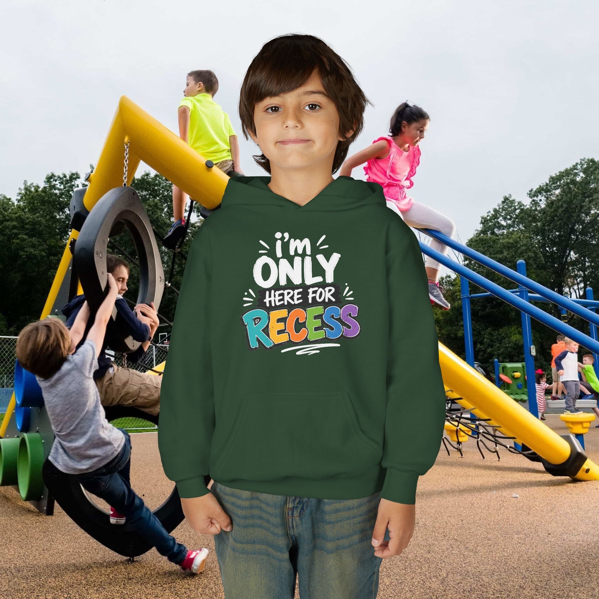 "I'm Only Here for Recess" Dark Colorful Kids Pullover - 314 Originals