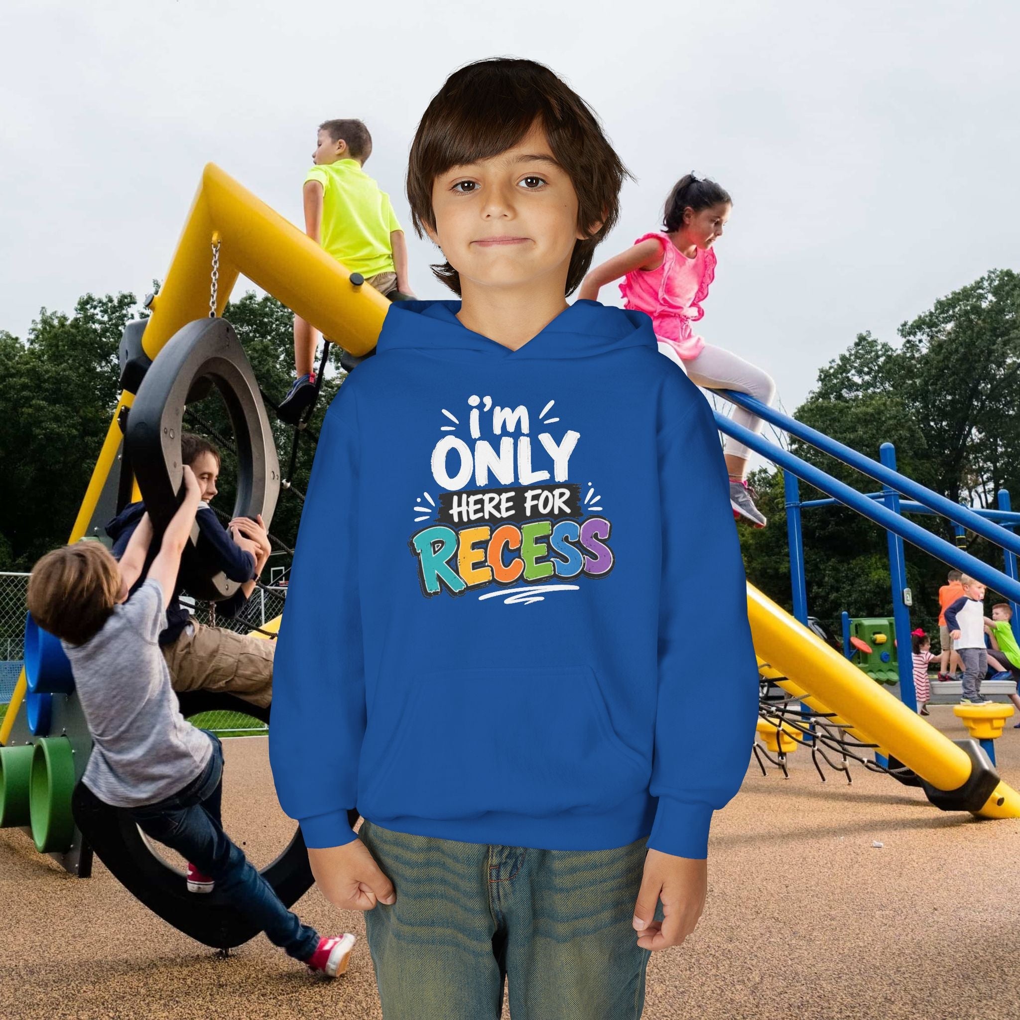 "I'm Only Here for Recess" Dark Colorful Kids Pullover - 314 Originals