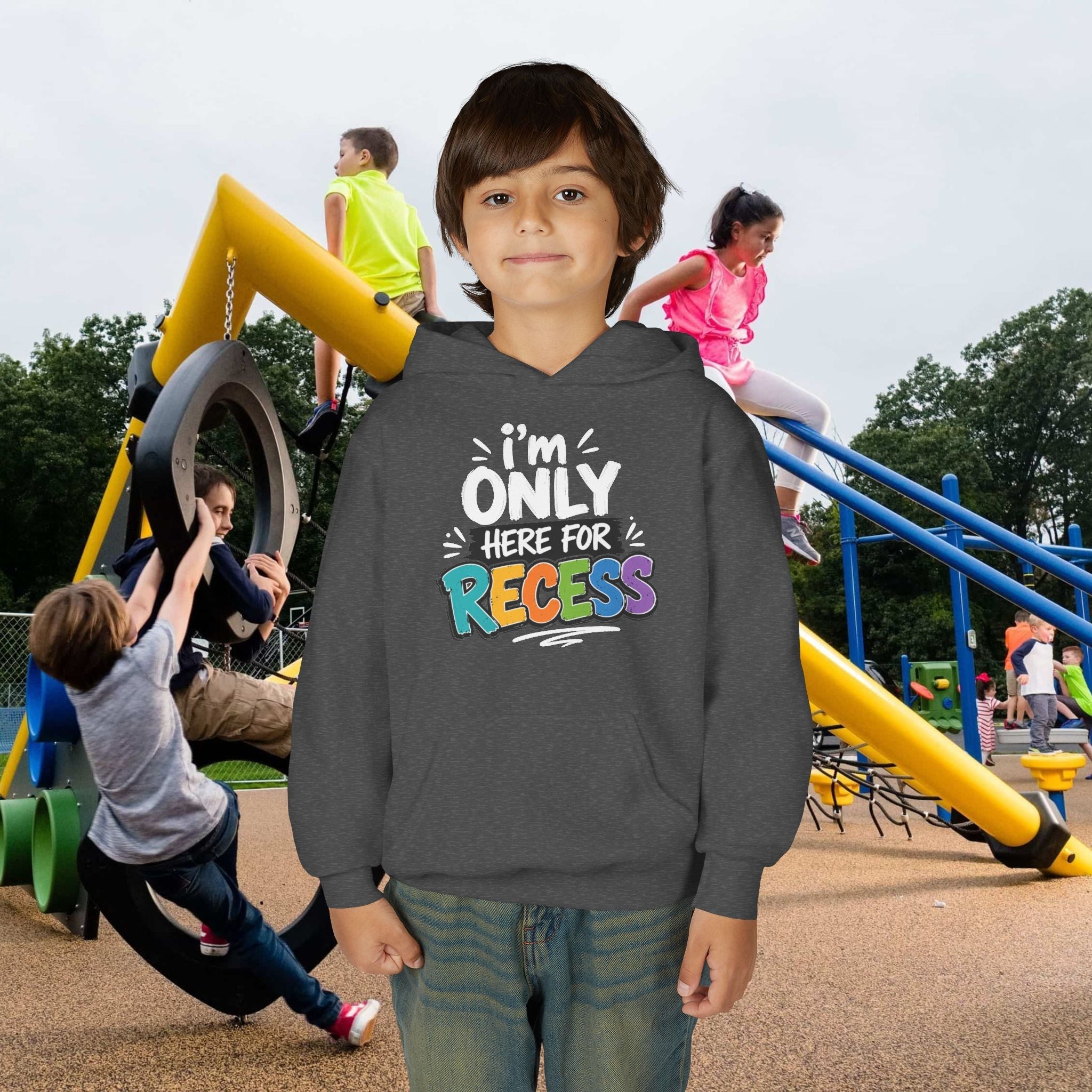 "I'm Only Here for Recess" Dark Colorful Kids Pullover - 314 Originals