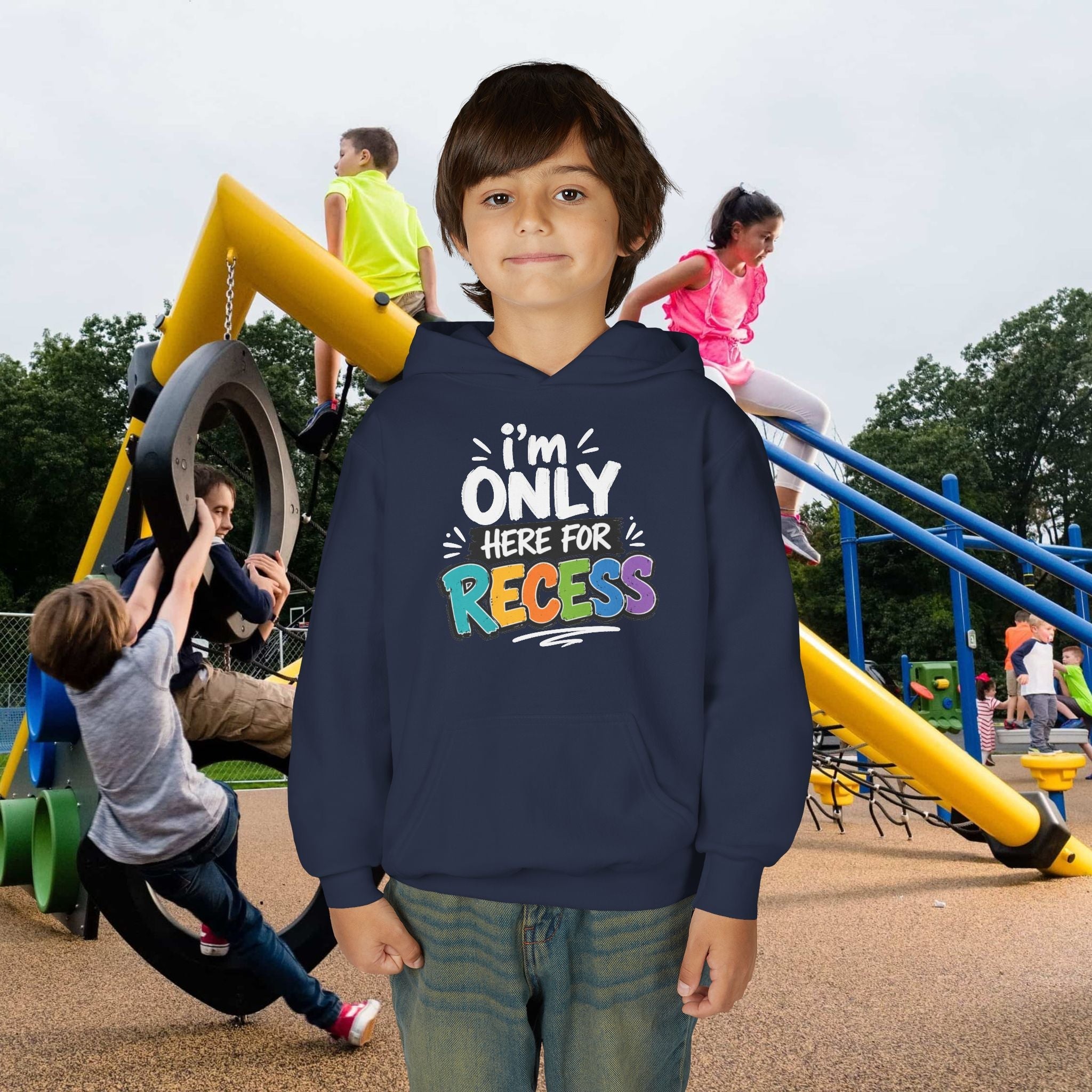 "I'm Only Here for Recess" Dark Colorful Kids Pullover - 314 Originals