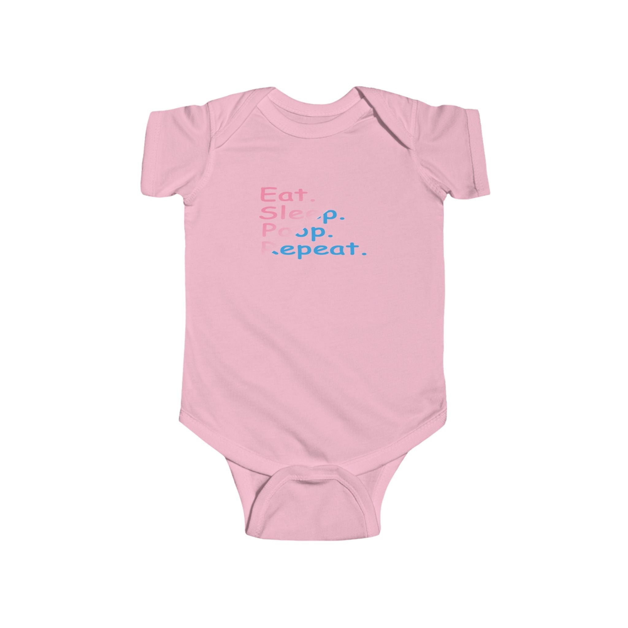 Infant Bodysuit - "Eat. Sleep. Poop. Repeat." Cute Baby Onesie (Pink & Blue Text) - 314 Originals