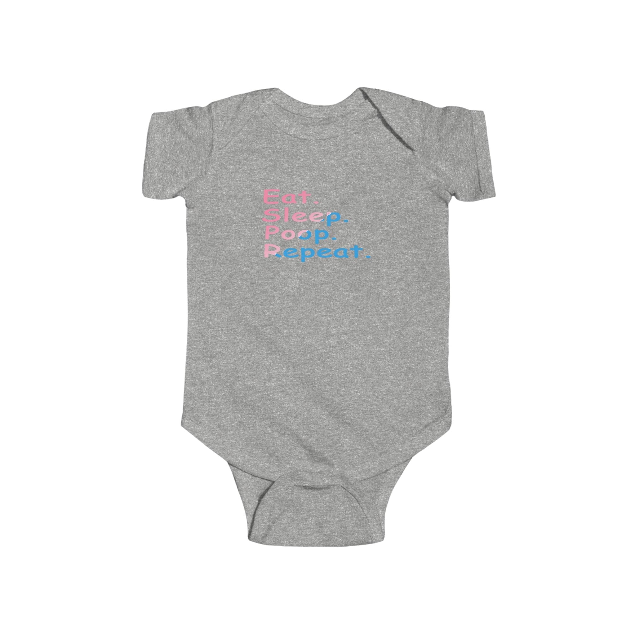 Infant Bodysuit - "Eat. Sleep. Poop. Repeat." Cute Baby Onesie (Pink & Blue Text) - 314 Originals