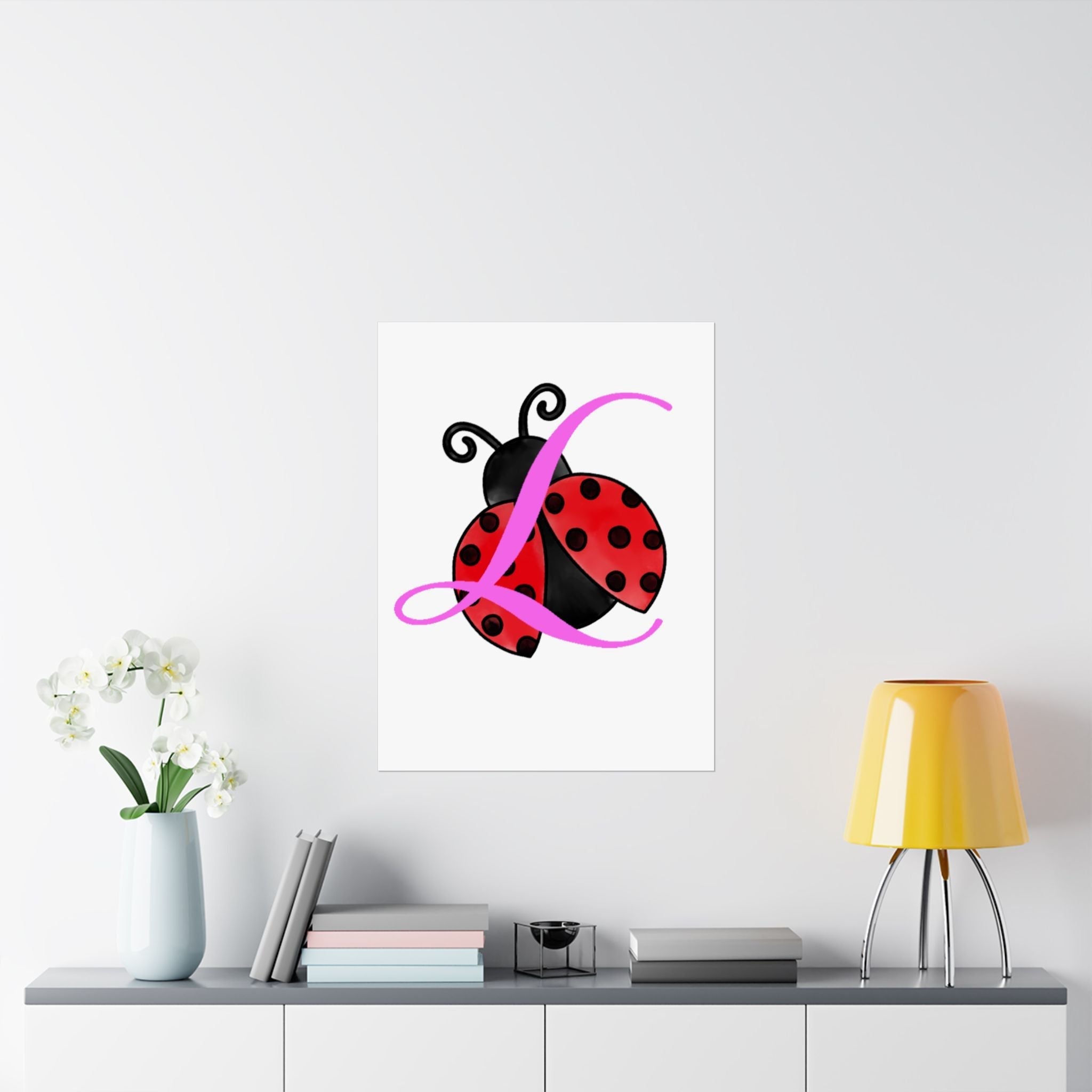 Ladybug Initial “L” Matte Poster — Cute Nursery Wall Art for Girls - 314 Originals