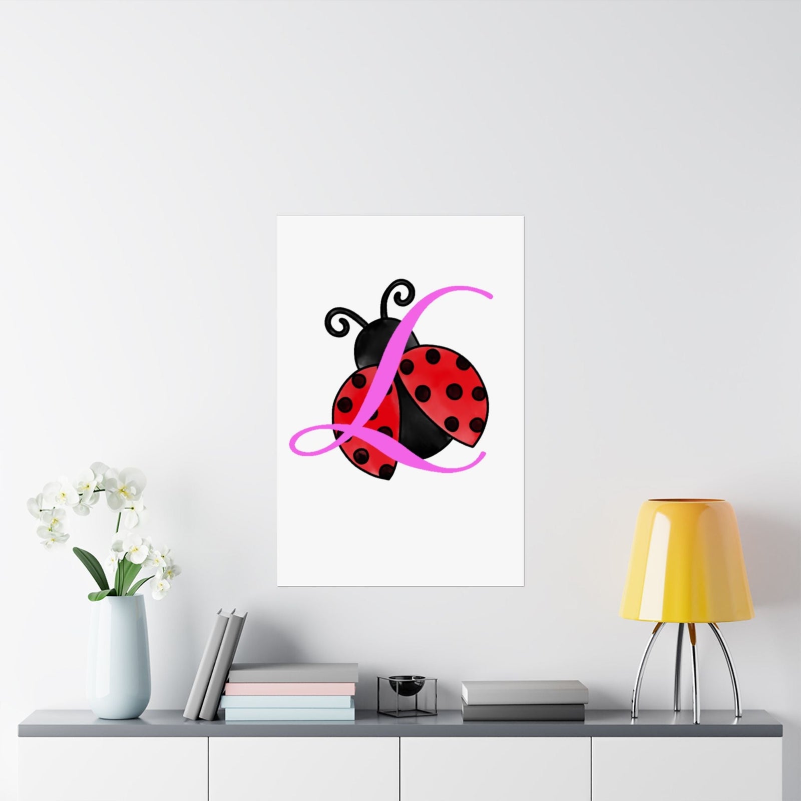 Ladybug Initial “L” Matte Poster — Cute Nursery Wall Art for Girls - 314 Originals