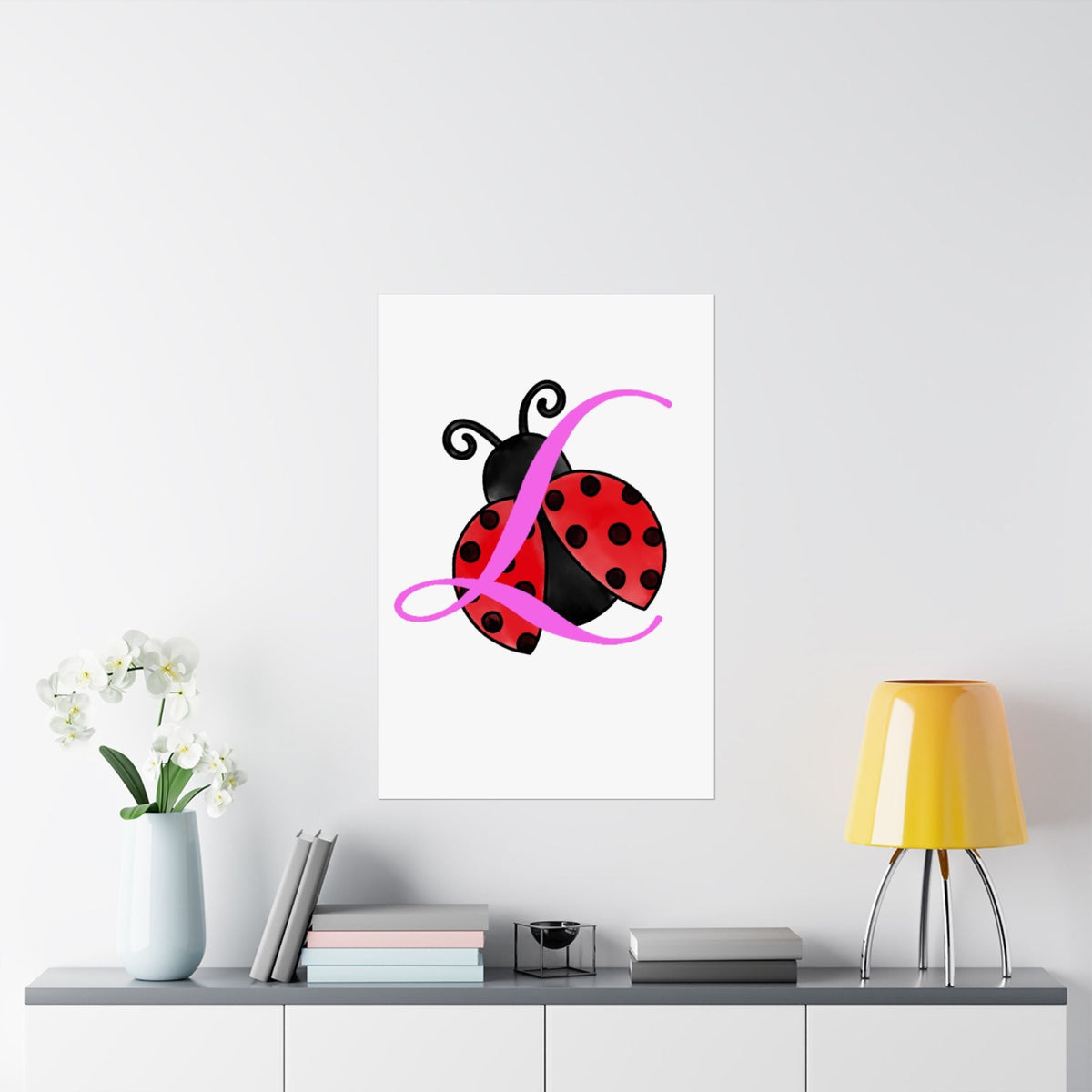 Ladybug Initial “L” Matte Poster — Cute Nursery Wall Art for Girls - 314 Originals