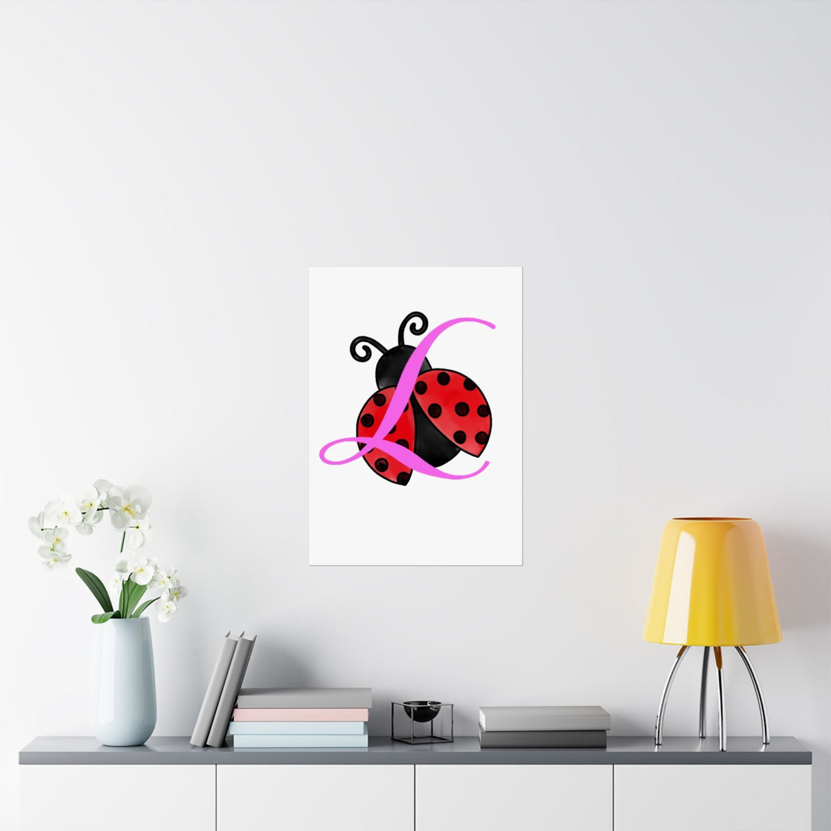 Ladybug Initial “L” Matte Poster — Cute Nursery Wall Art for Girls - 314 Originals