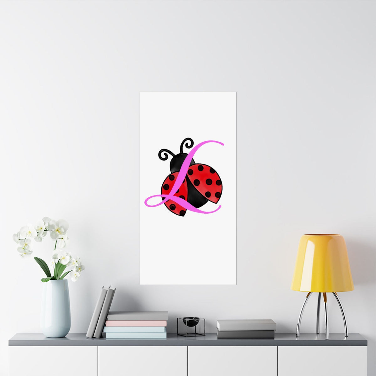 Ladybug Initial “L” Matte Poster — Cute Nursery Wall Art for Girls - 314 Originals