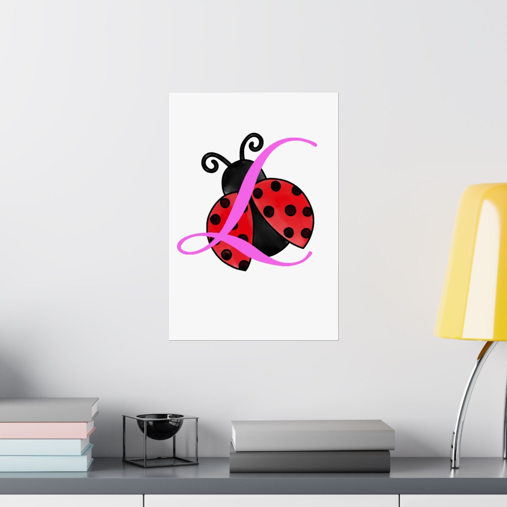 Ladybug Initial “L” Matte Poster — Cute Nursery Wall Art for Girls - 314 Originals