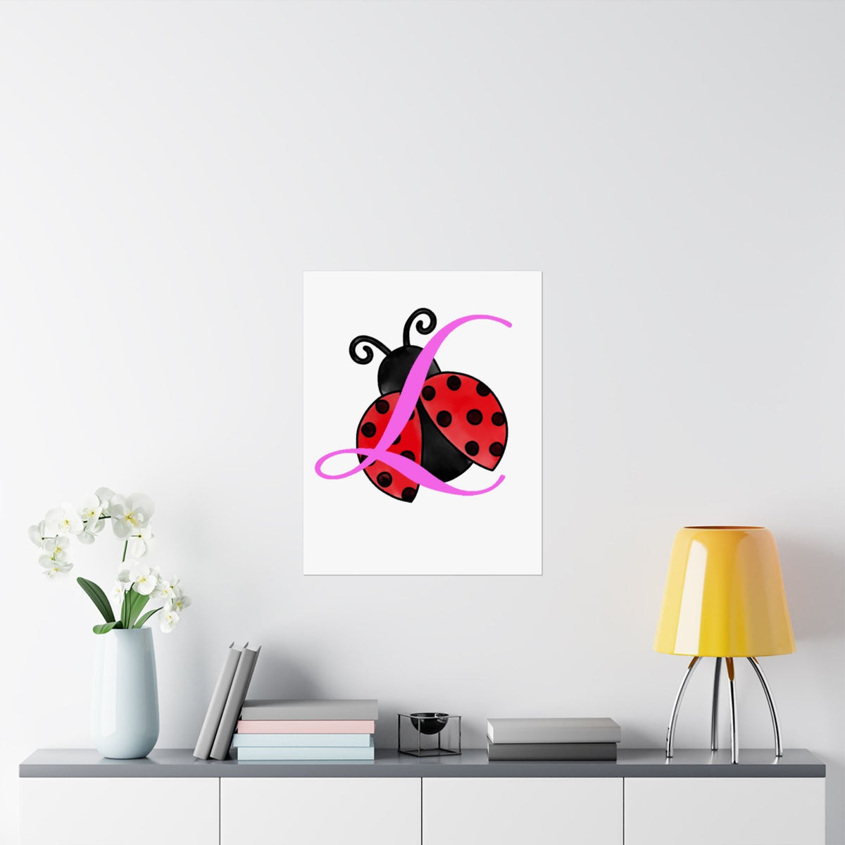 Ladybug Initial “L” Matte Poster — Cute Nursery Wall Art for Girls - 314 Originals