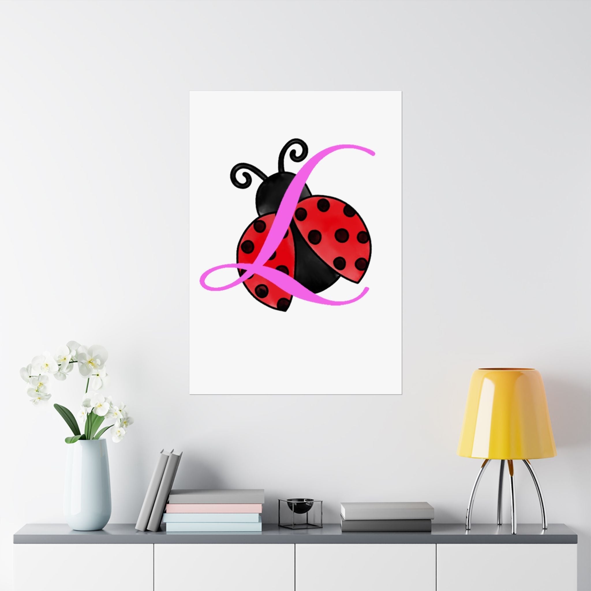 Ladybug Initial “L” Matte Poster — Cute Nursery Wall Art for Girls - 314 Originals