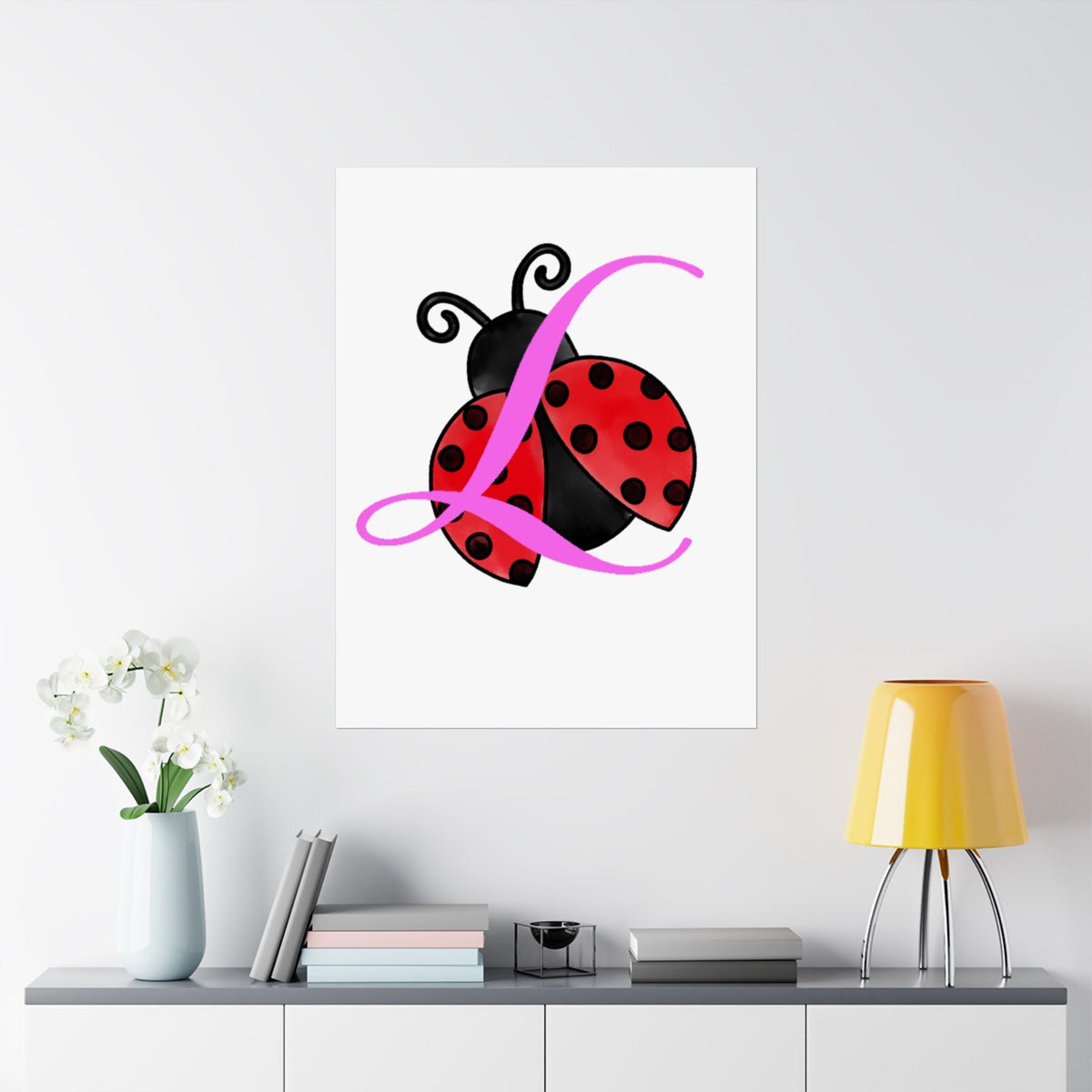 Ladybug Initial “L” Matte Poster — Cute Nursery Wall Art for Girls - 314 Originals