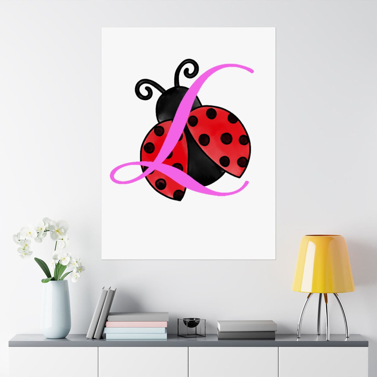 Ladybug Initial “L” Matte Poster — Cute Nursery Wall Art for Girls - 314 Originals