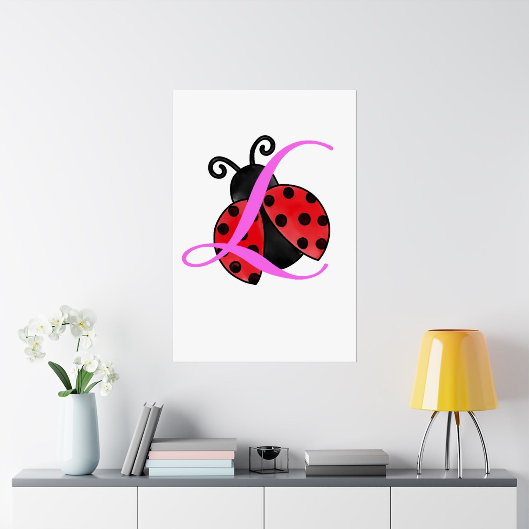 Ladybug Initial “L” Matte Poster — Cute Nursery Wall Art for Girls - 314 Originals