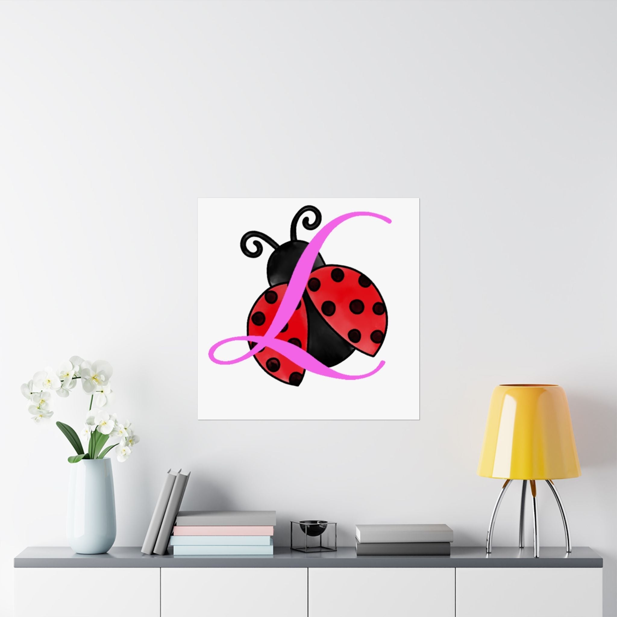 Ladybug Initial “L” Matte Poster — Cute Nursery Wall Art for Girls - 314 Originals