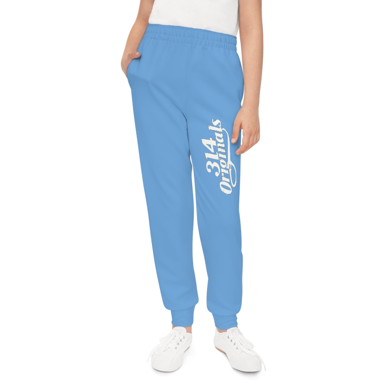 Light Blue Youth Joggers with 314 Originals Side Graphic — Kids Athletic Sweatpants - 314 Originals