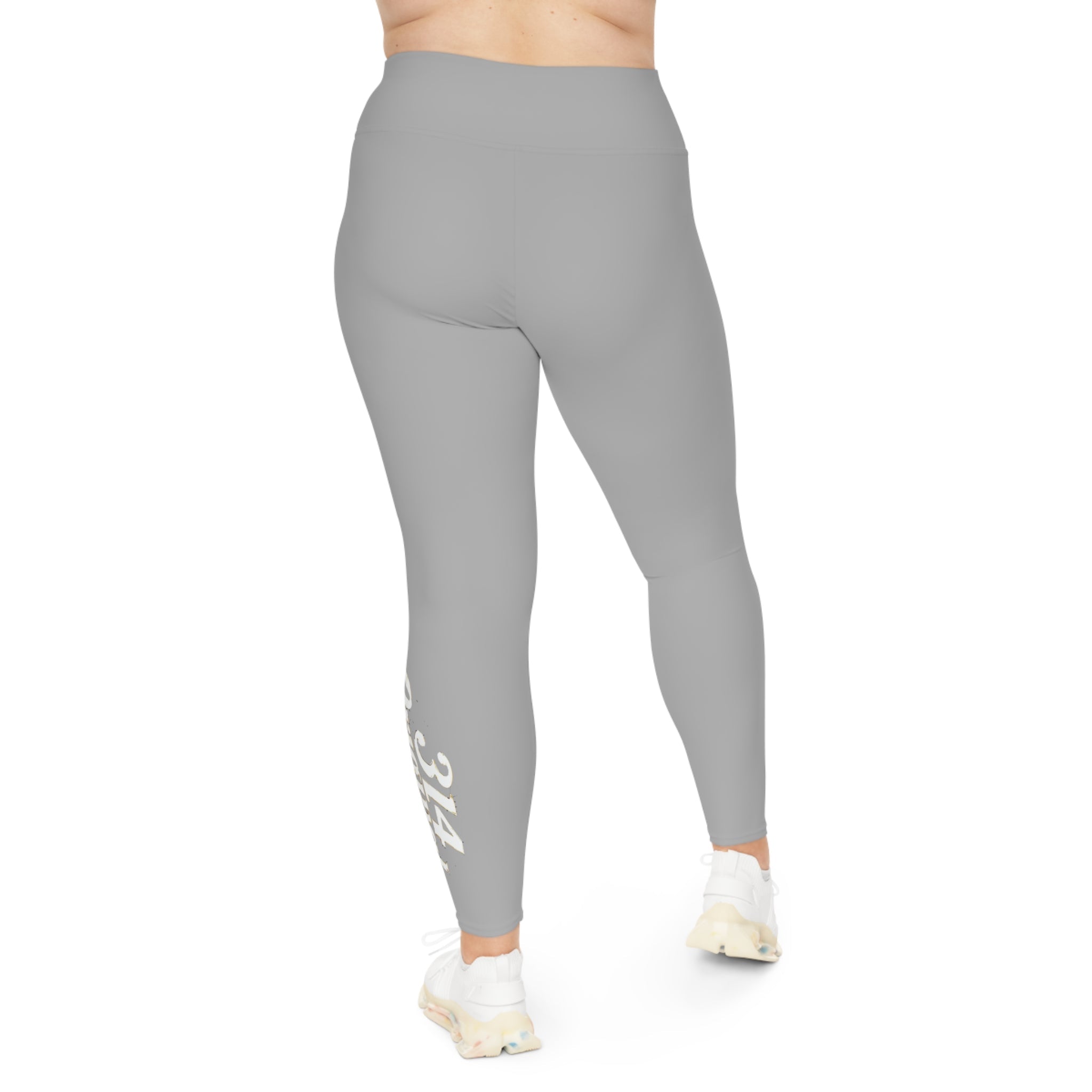 Light Grey Plus Size Leggings — Subtle Side Script Graphic, Comfortable Everyday Activewear - 314 Originals