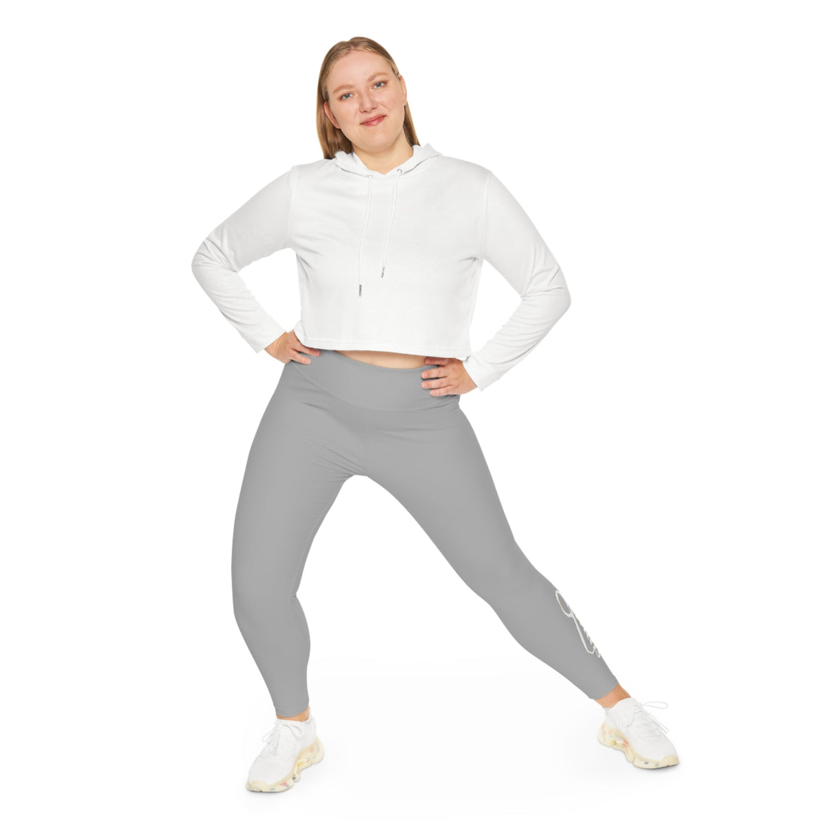 Light Grey Plus Size Leggings — Subtle Side Script Graphic, Comfortable Everyday Activewear - 314 Originals