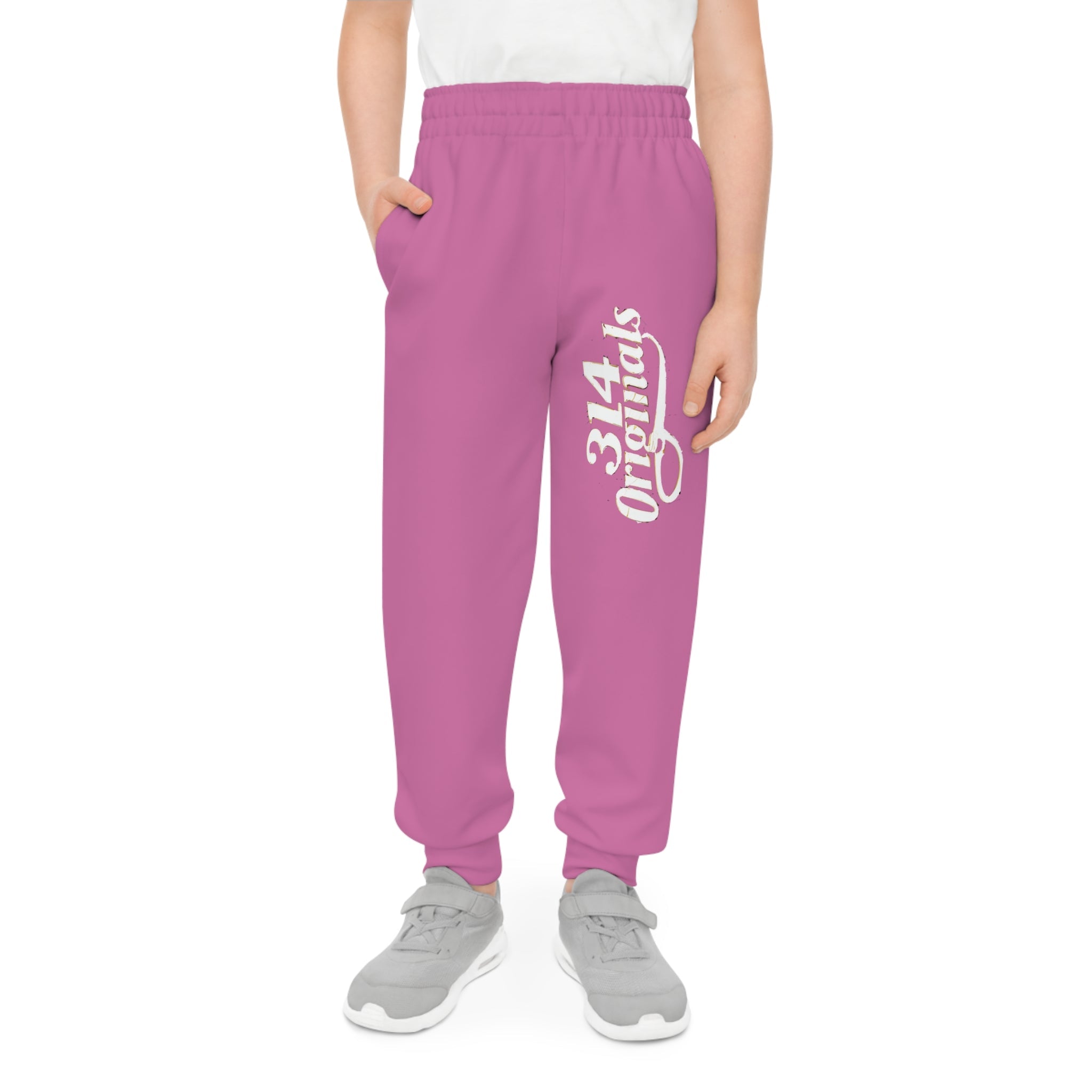 Light Pink Youth Joggers with 314 Originals Side Graphic — Kids Athletic Sweatpants - 314 Originals
