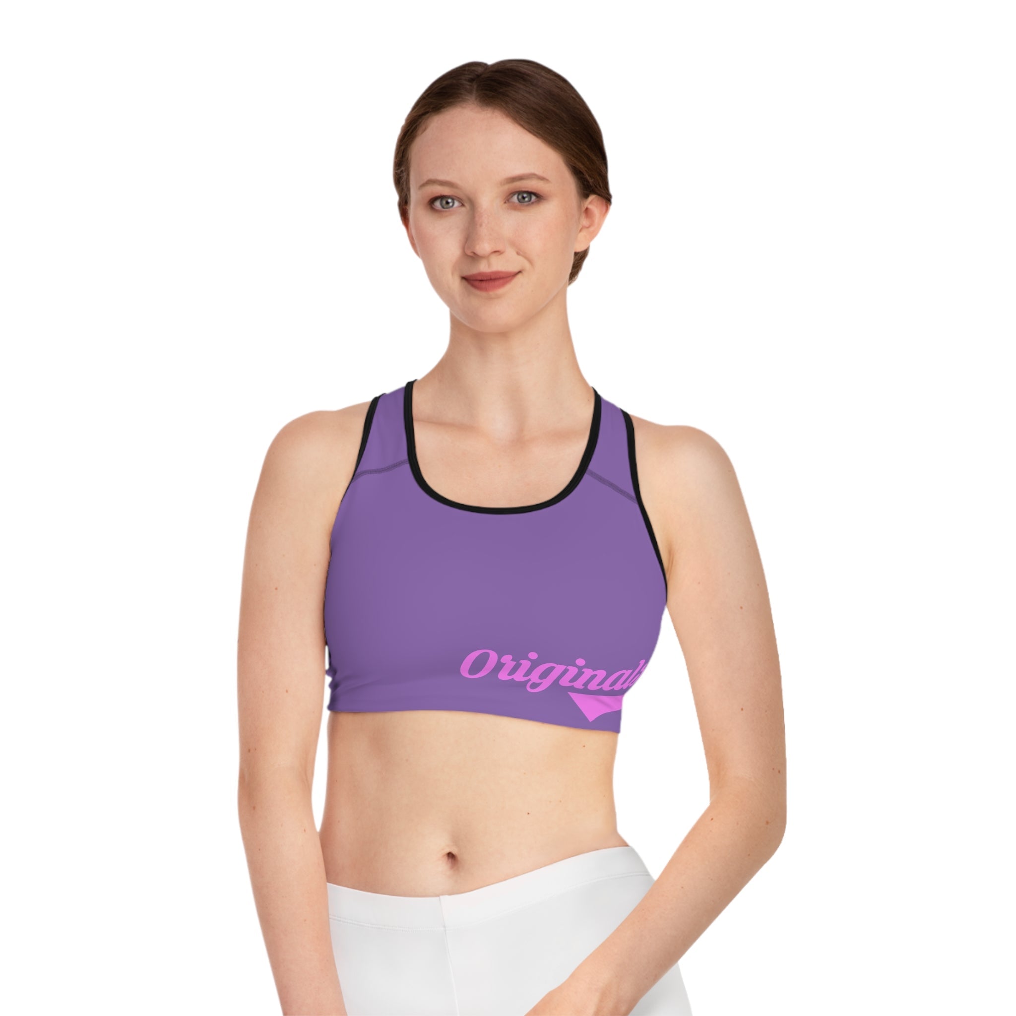 Light Purple Sports Bra — "Originals" Pink Script Athletic Crop Top - 314 Originals