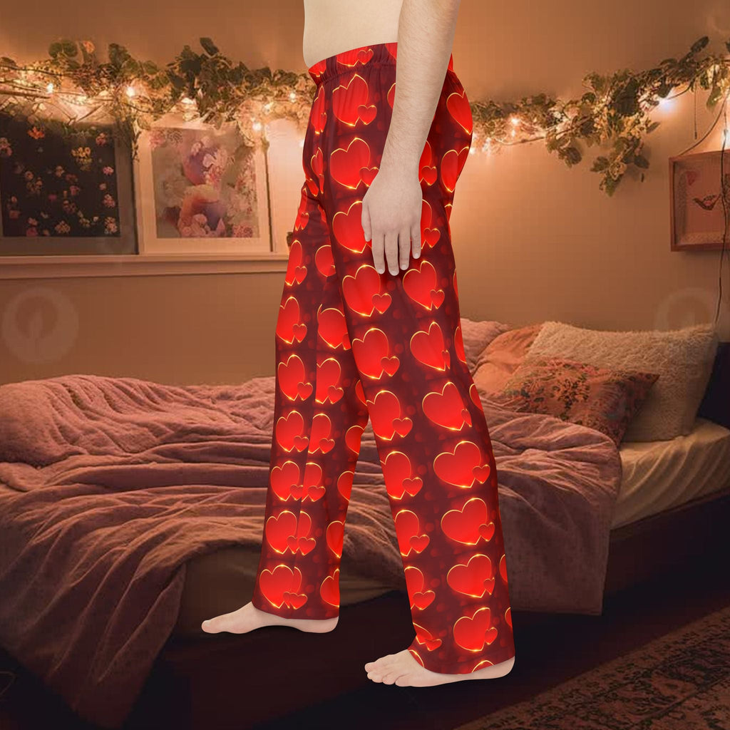 Men's Red Heart Pattern Pajama Pants – Valentine's Lounge Sleepwear - 314 Originals