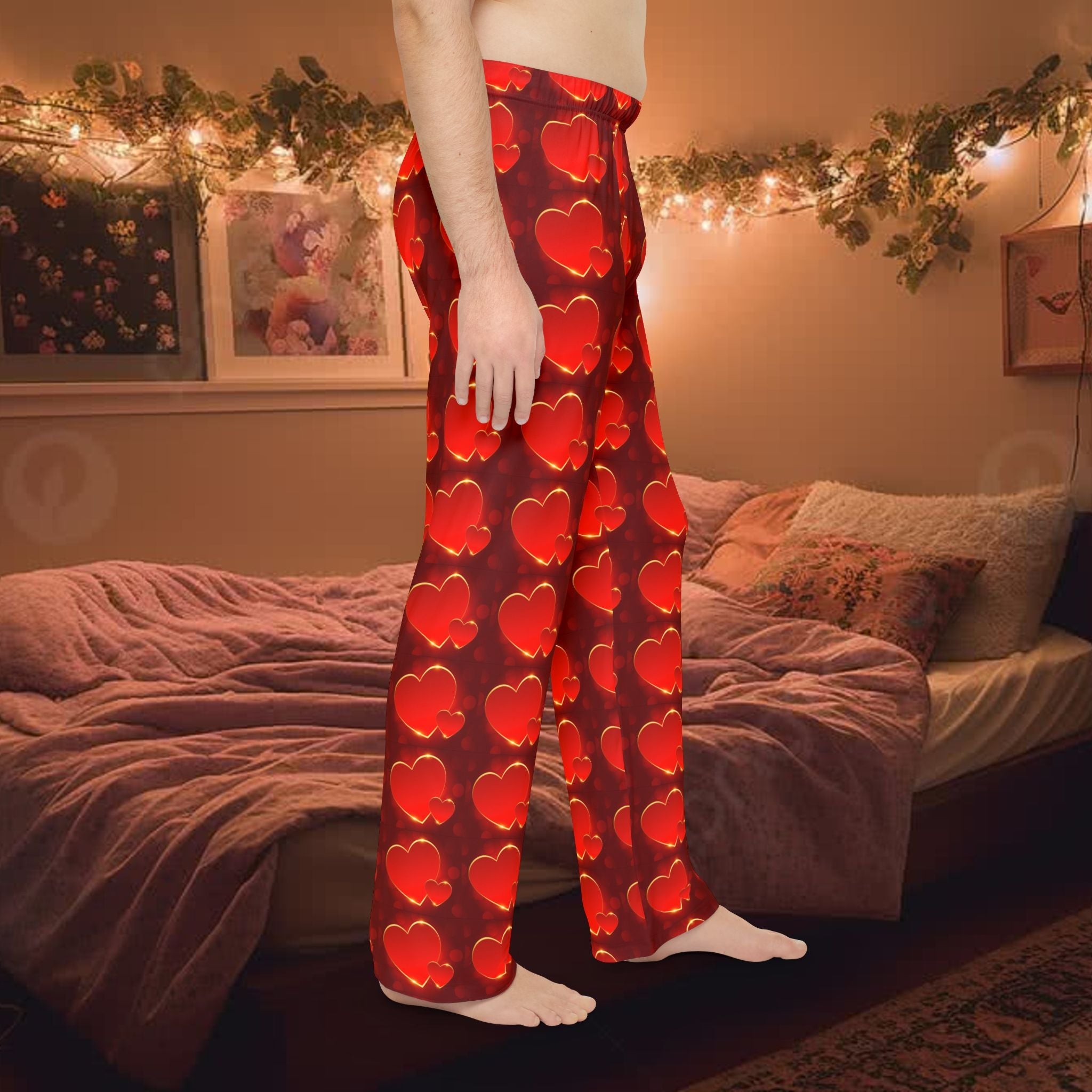 Men's Red Heart Pattern Pajama Pants – Valentine's Lounge Sleepwear - 314 Originals